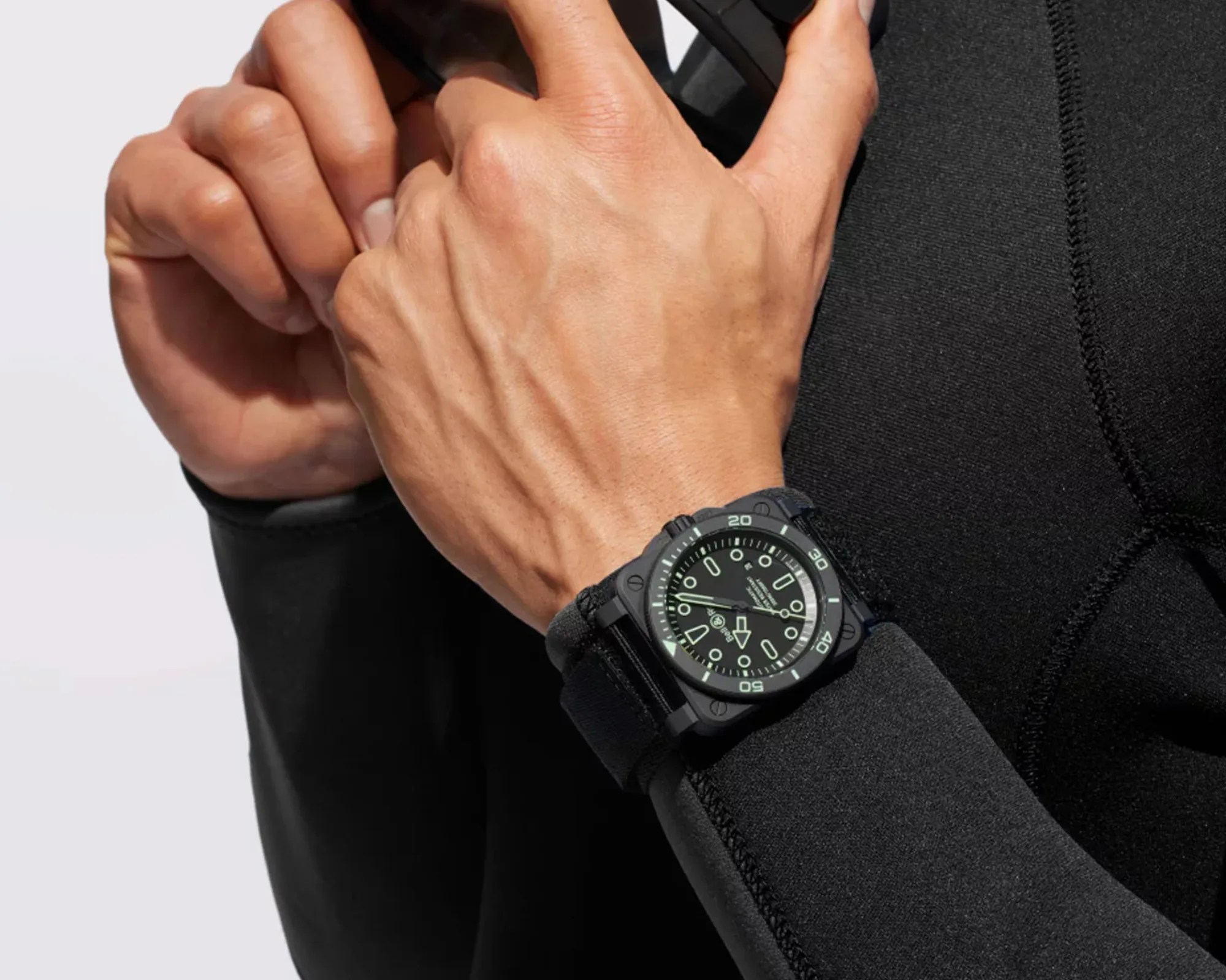 Bell & Ross BR-03 Diver Lum Outline Dive Watch on diver's wrist