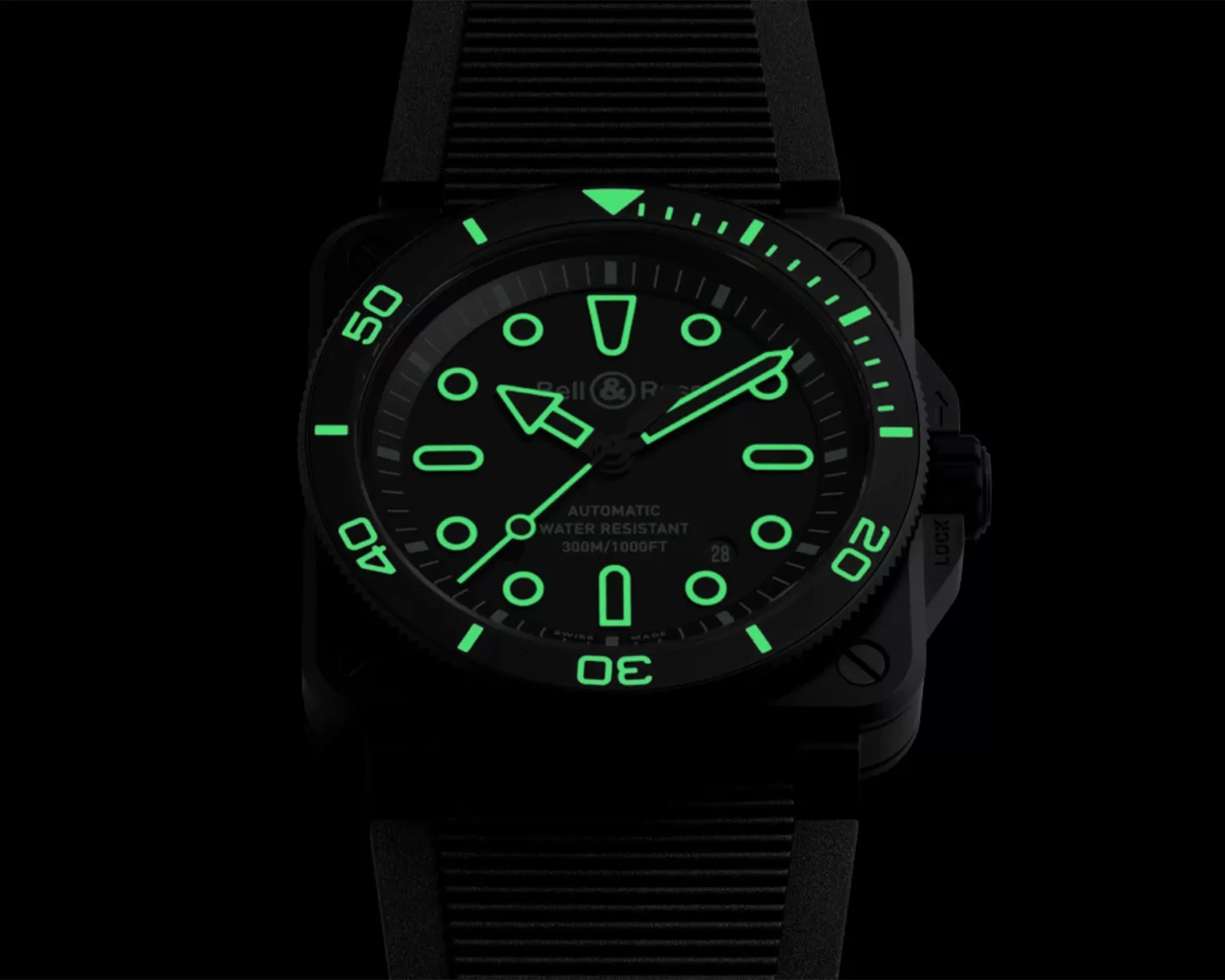 Bell & Ross BR-03 Diver Lum Outline Dive Watch in the dark