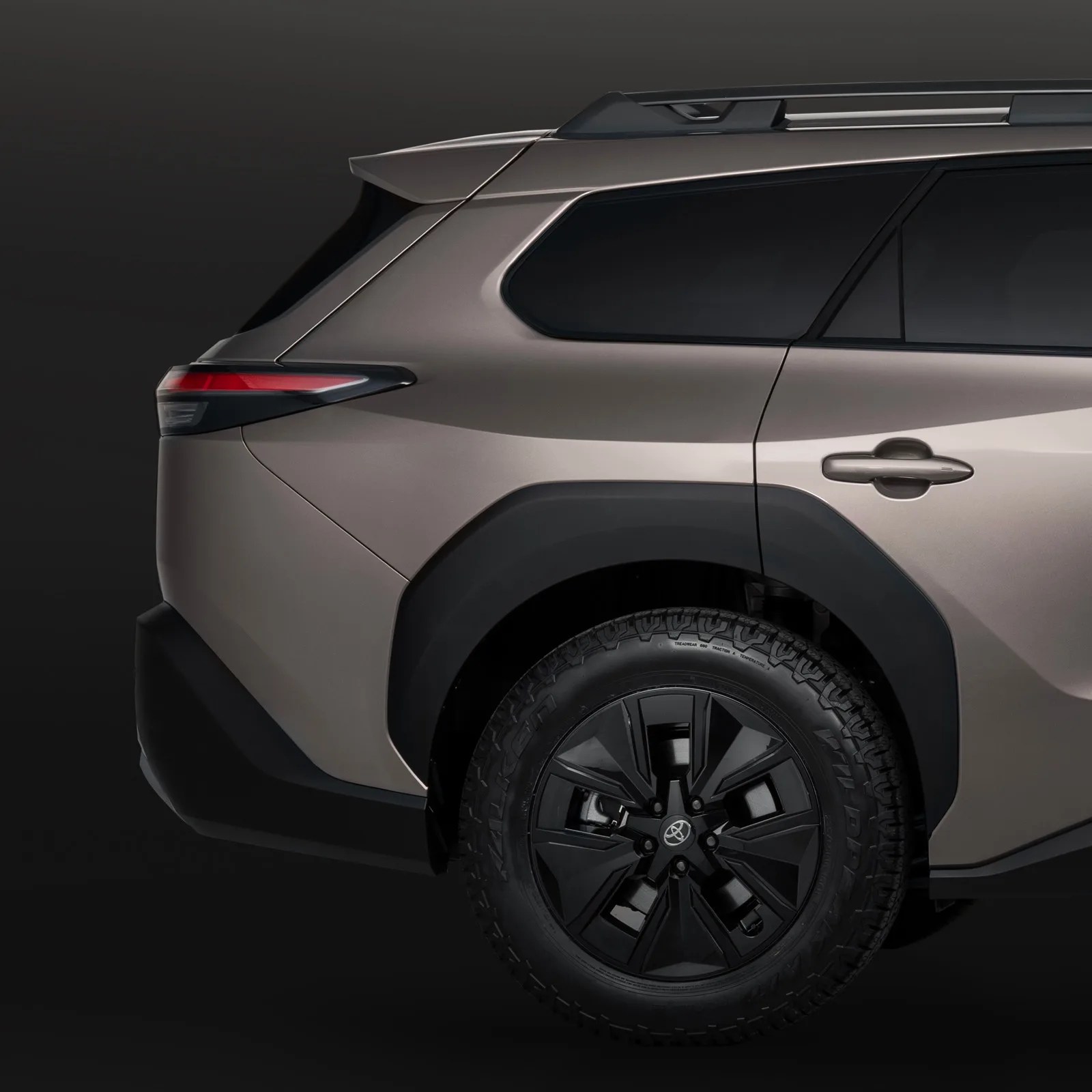 A close-up of the back rear wheel well of the Toyota bZ Woodland EV