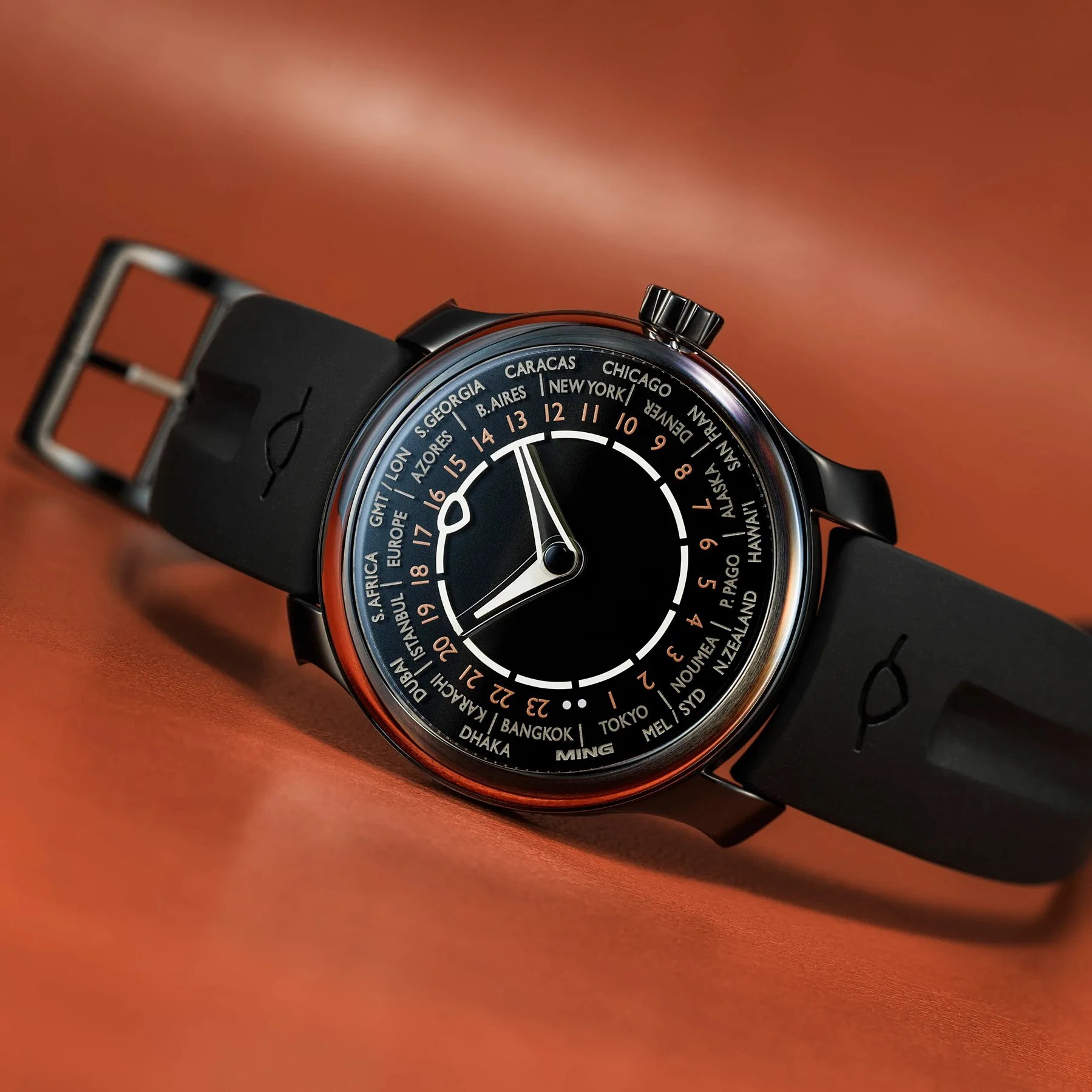 a black world timer dress watch