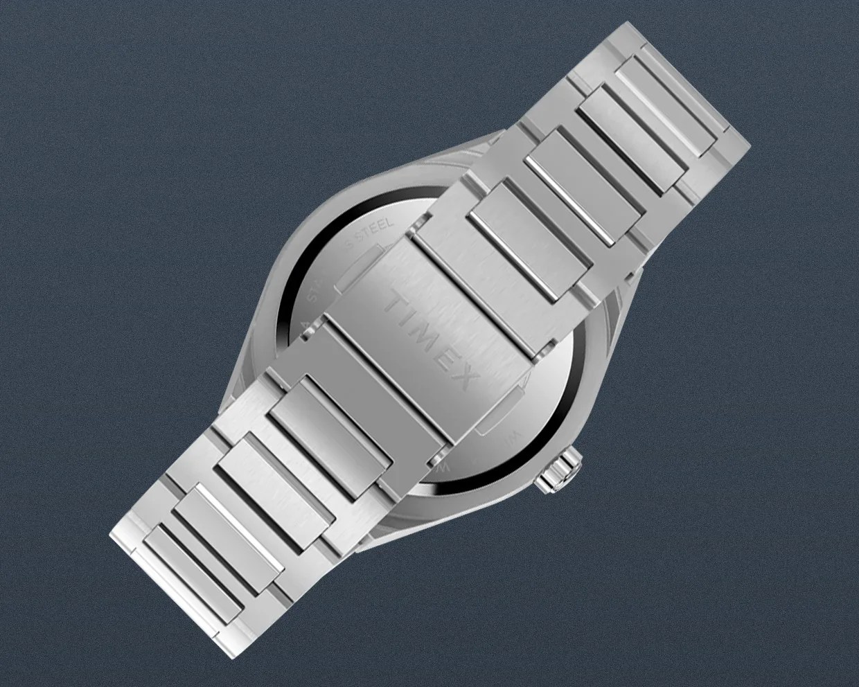 the back of a steel Timex watch