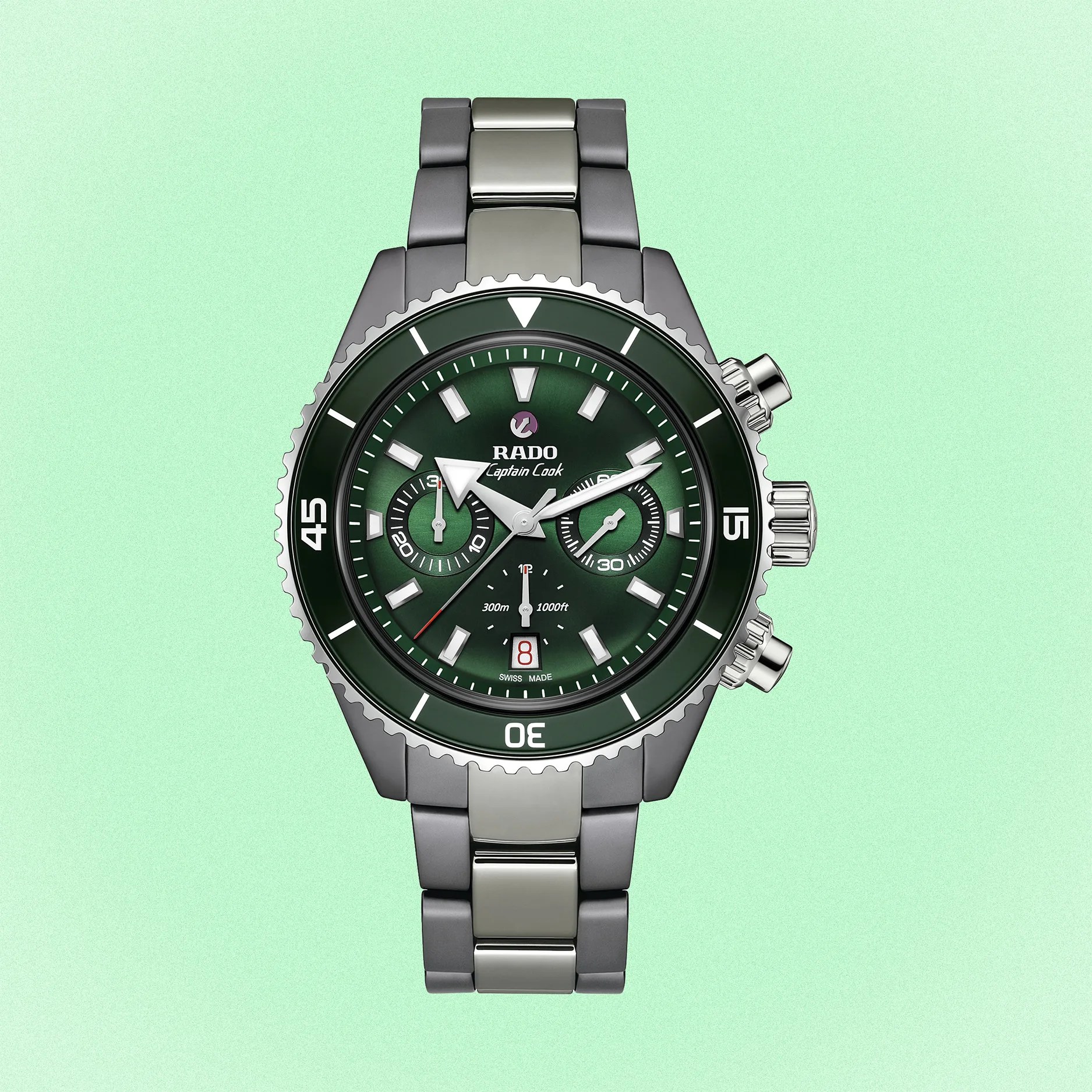 a green Rado dive chronograph watch