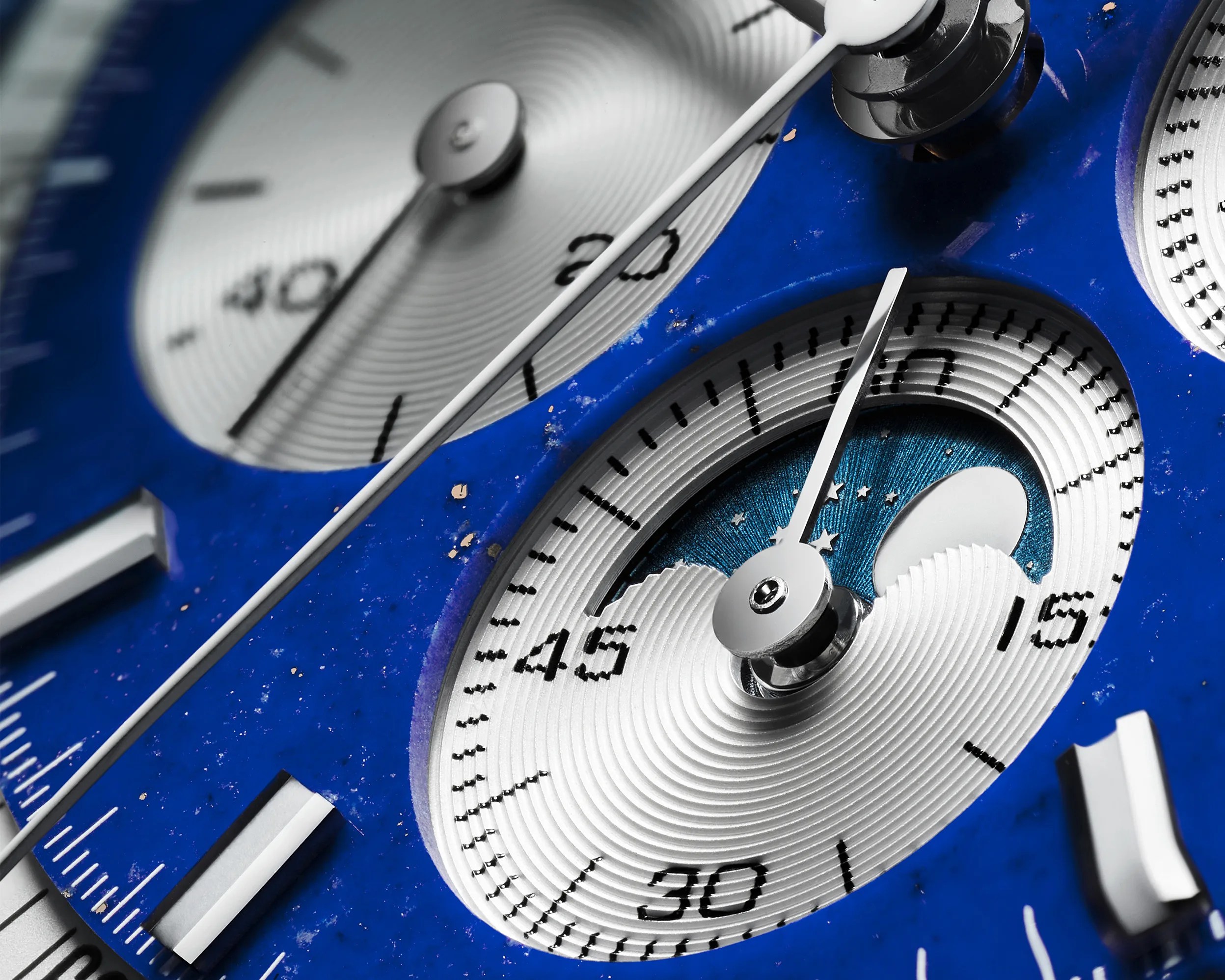 the dial on a Zenith chronograph watch