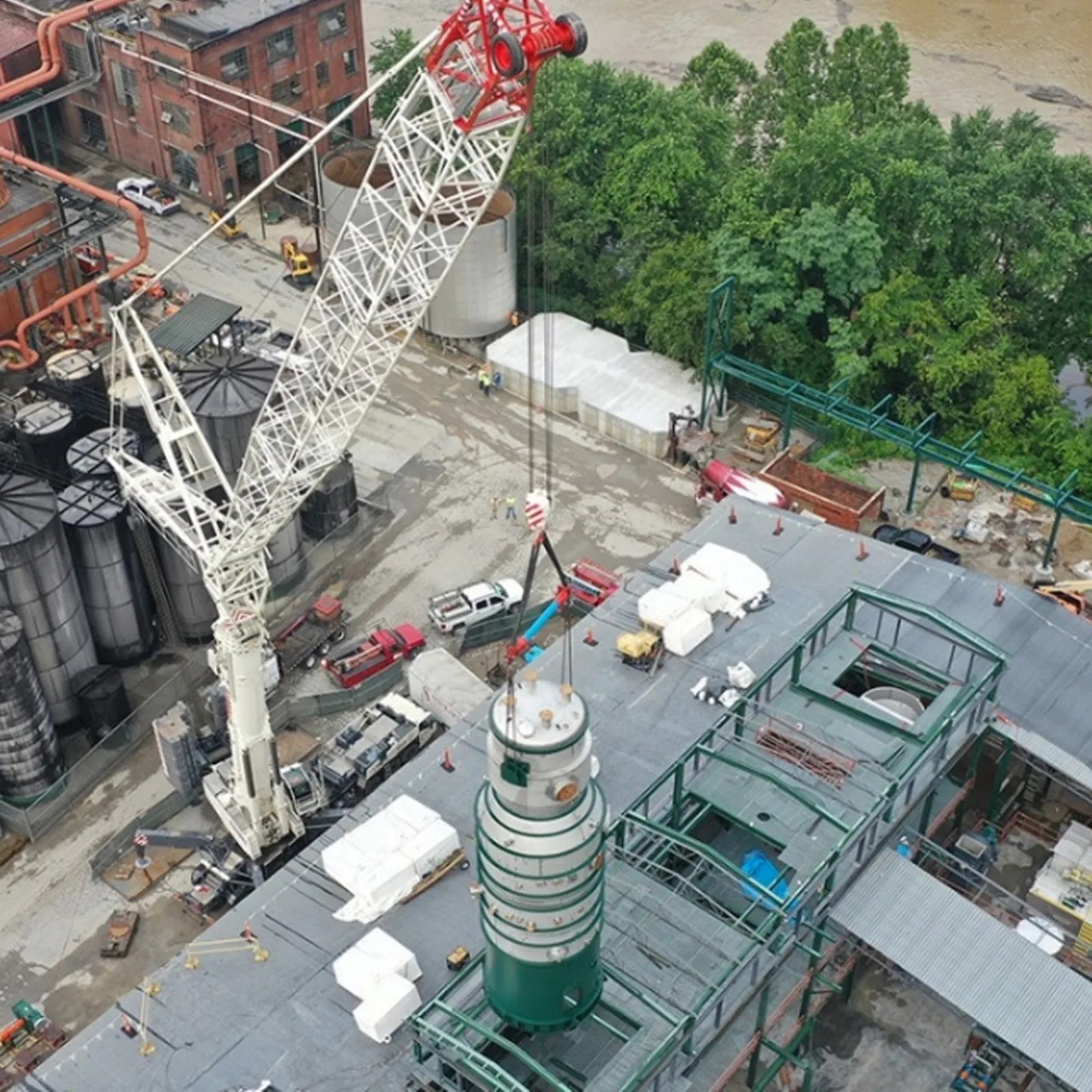 An aerial image of construction at the Buffalo Trace distillery.