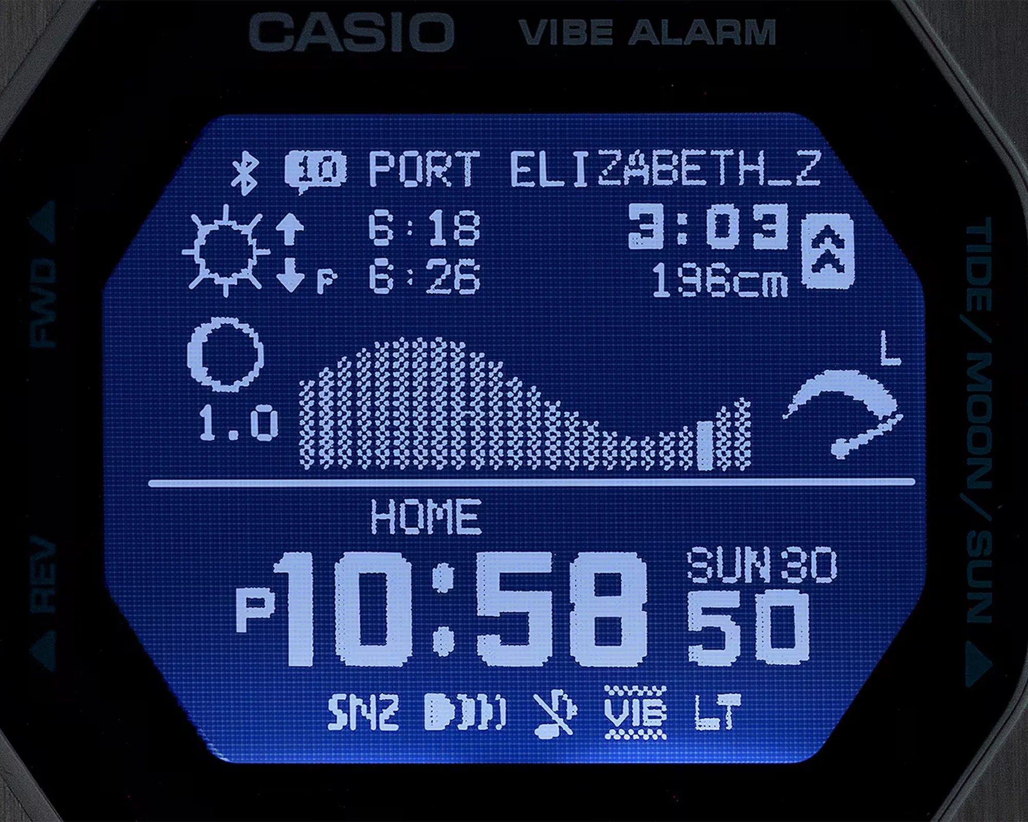 Casio G Shock G Lide GBX 100 Series Sport Watch illuminated dial closeup