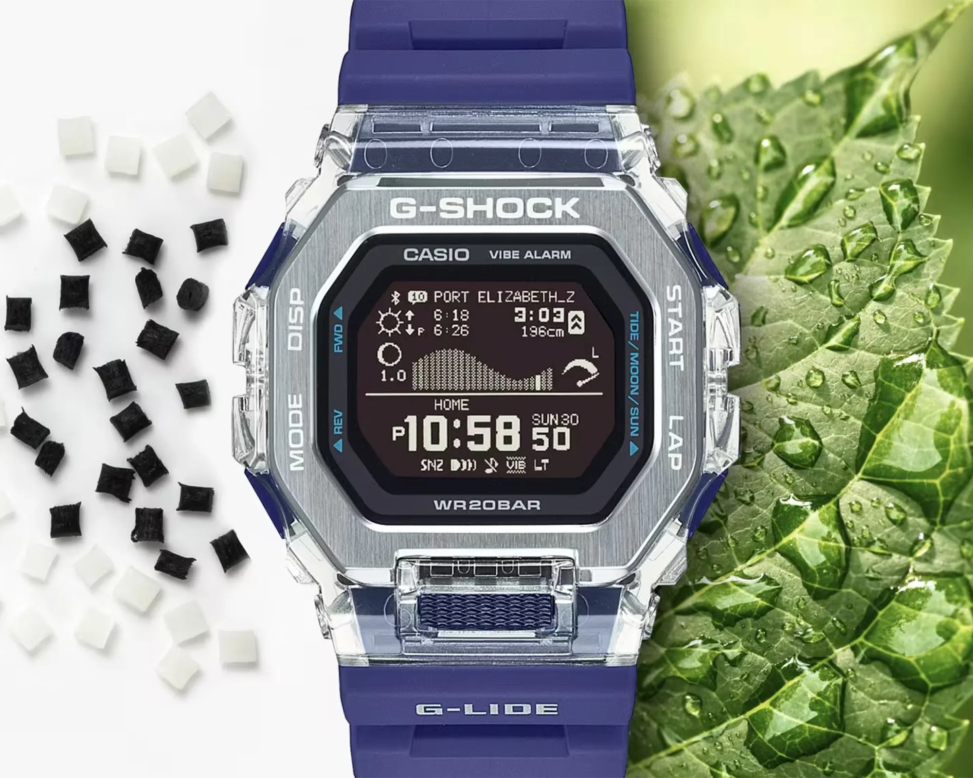 Casio G Shock G Lide GBX 100 Series Sport Watch with bio based resin background