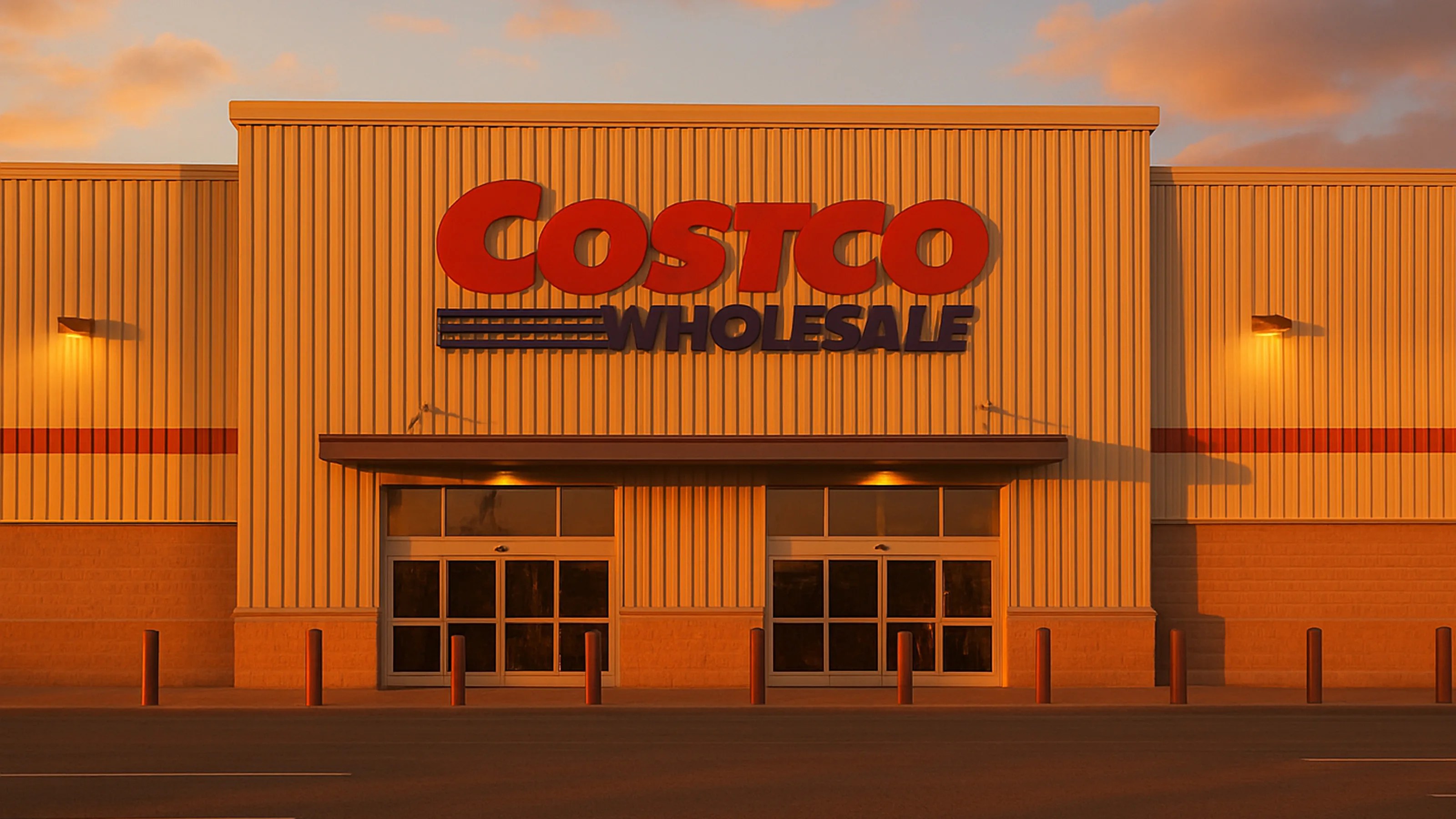 An Illustration of a Costco store front at sunrise