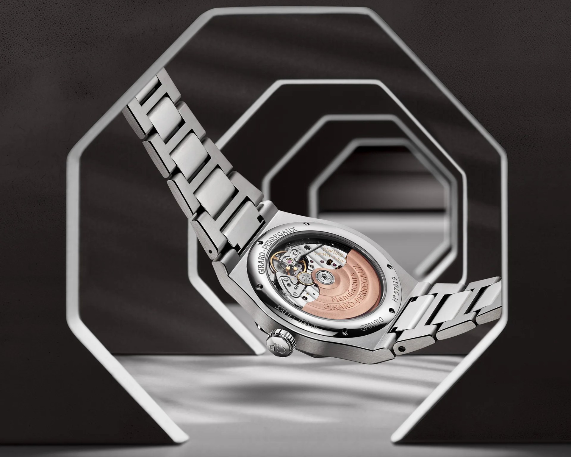 Girard-Perregaux Laureato Grey Enamel Flinque Sunray Sport Watch caseback