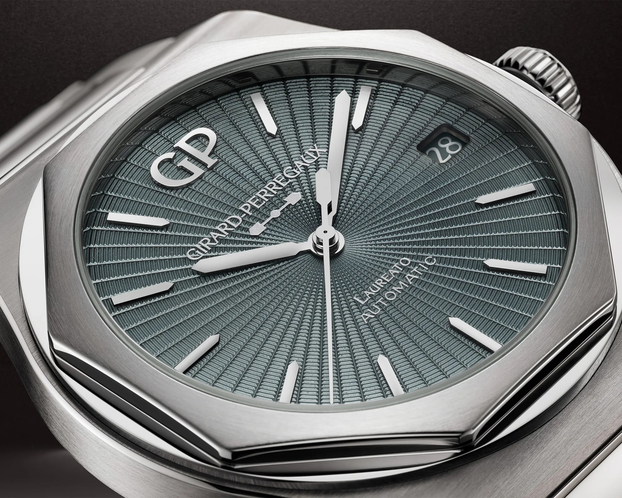 Girard-Perregaux Laureato Grey Enamel Flinque Sunray Sport Watch dial closeup