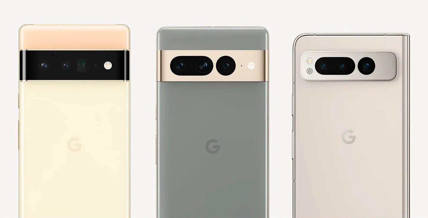 A image of the back of three Google Pixel phones showing off the camera bar
