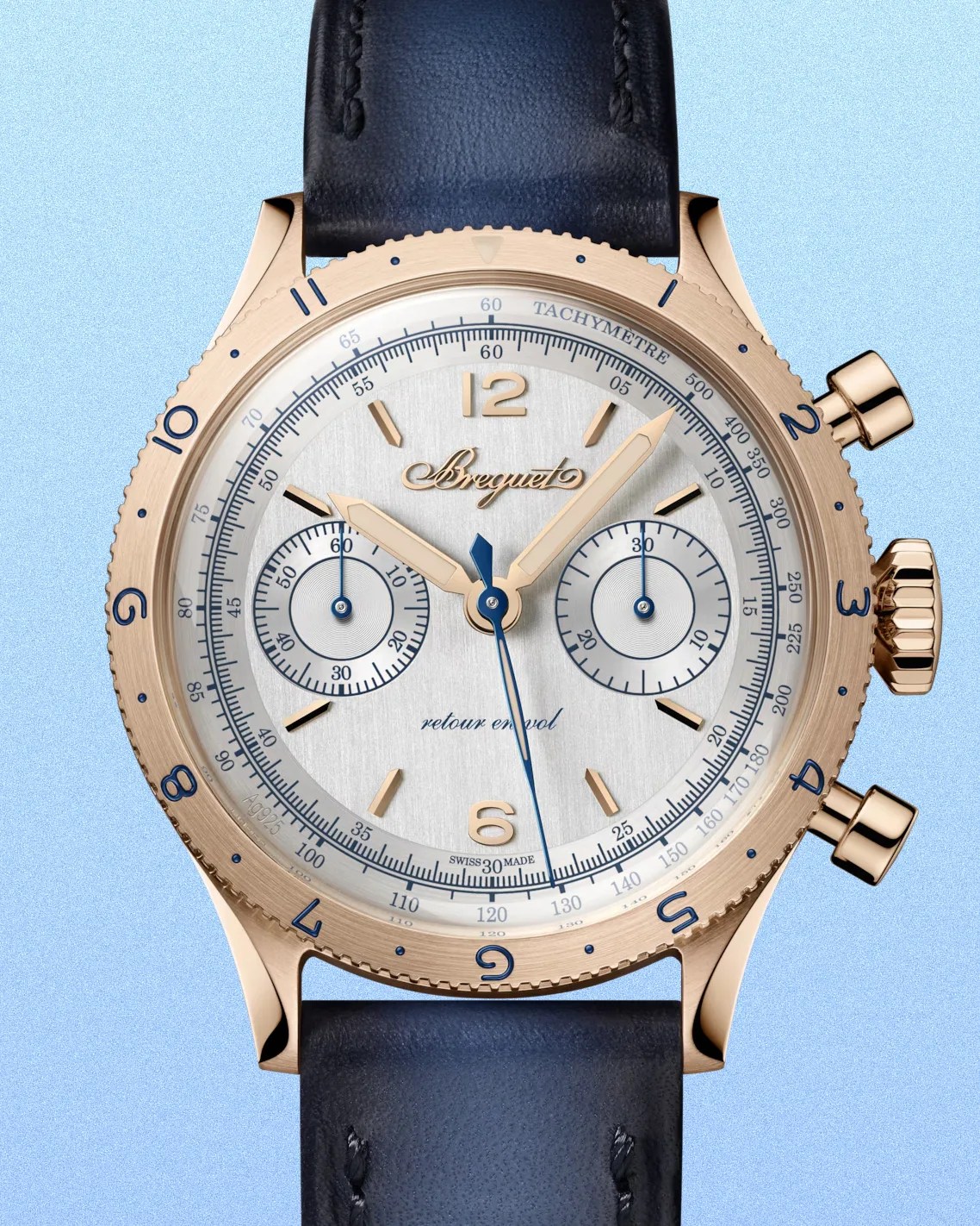 a gold Breguet chronograph with a white dial