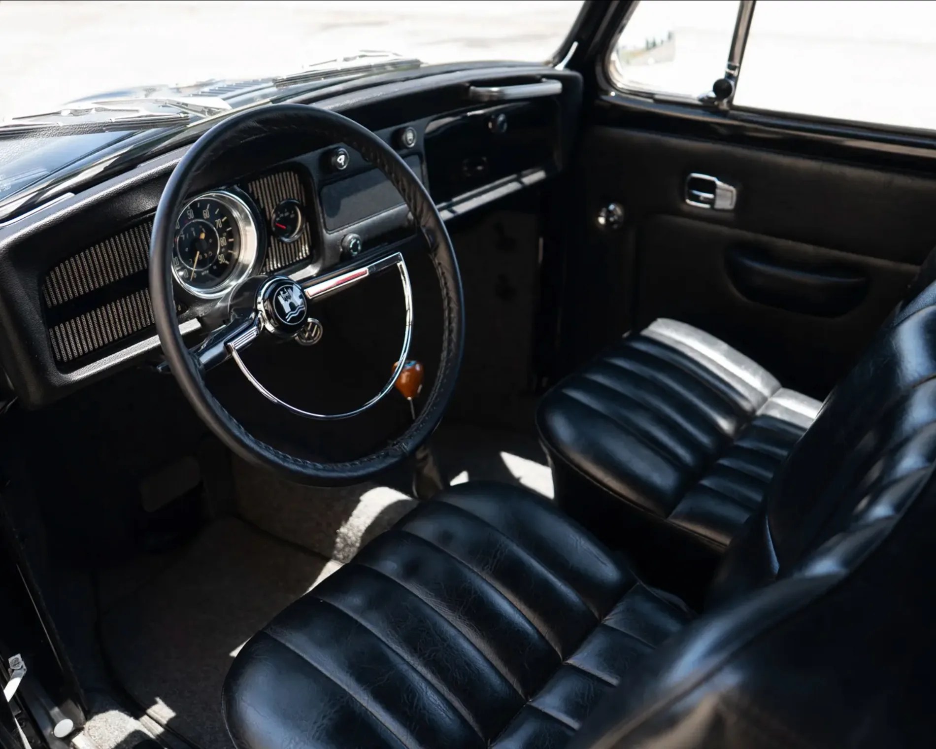 front interior with black leather classic vw beetle