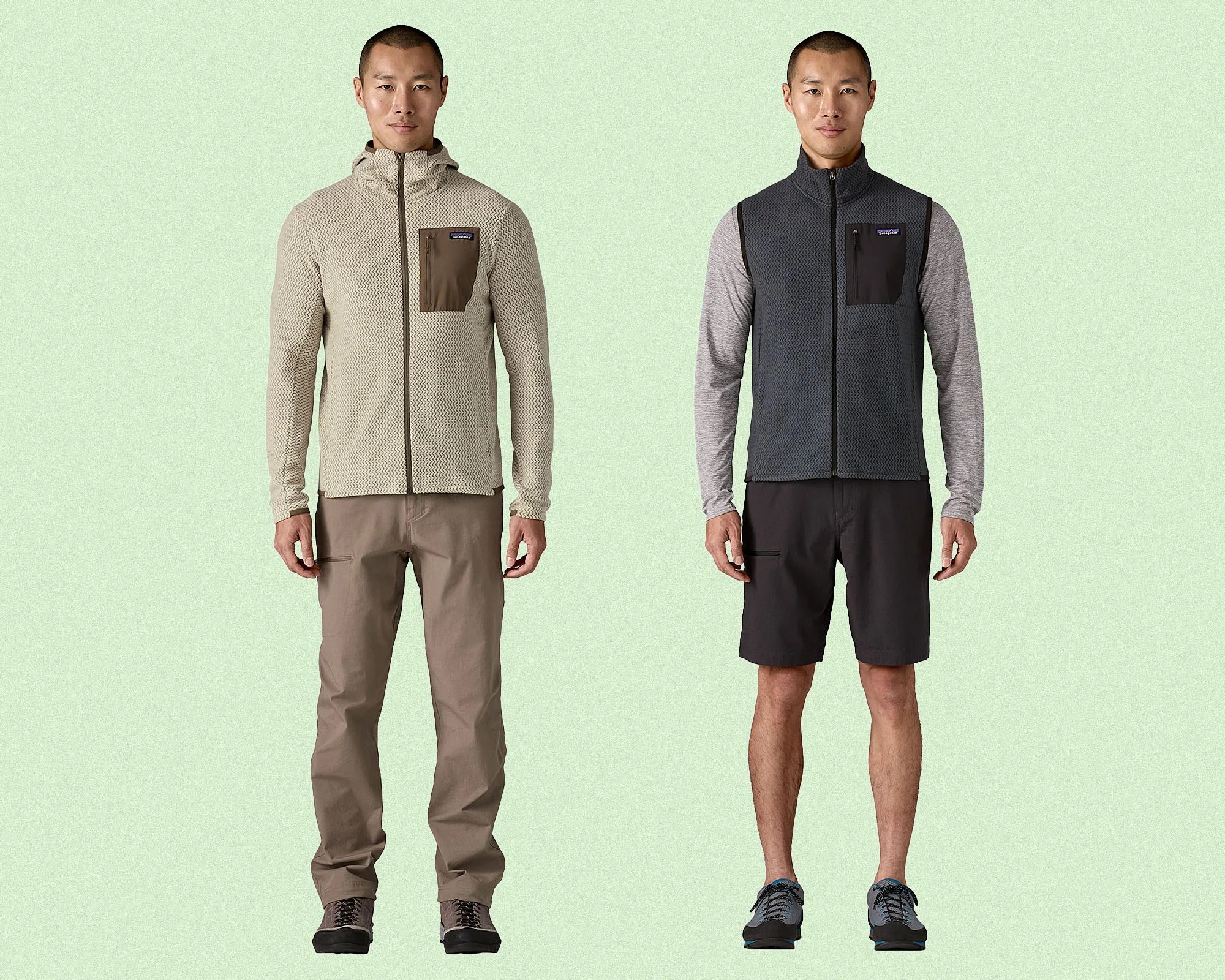 Patagonia R1 Air Fleece 2025 hoodie and vest on model