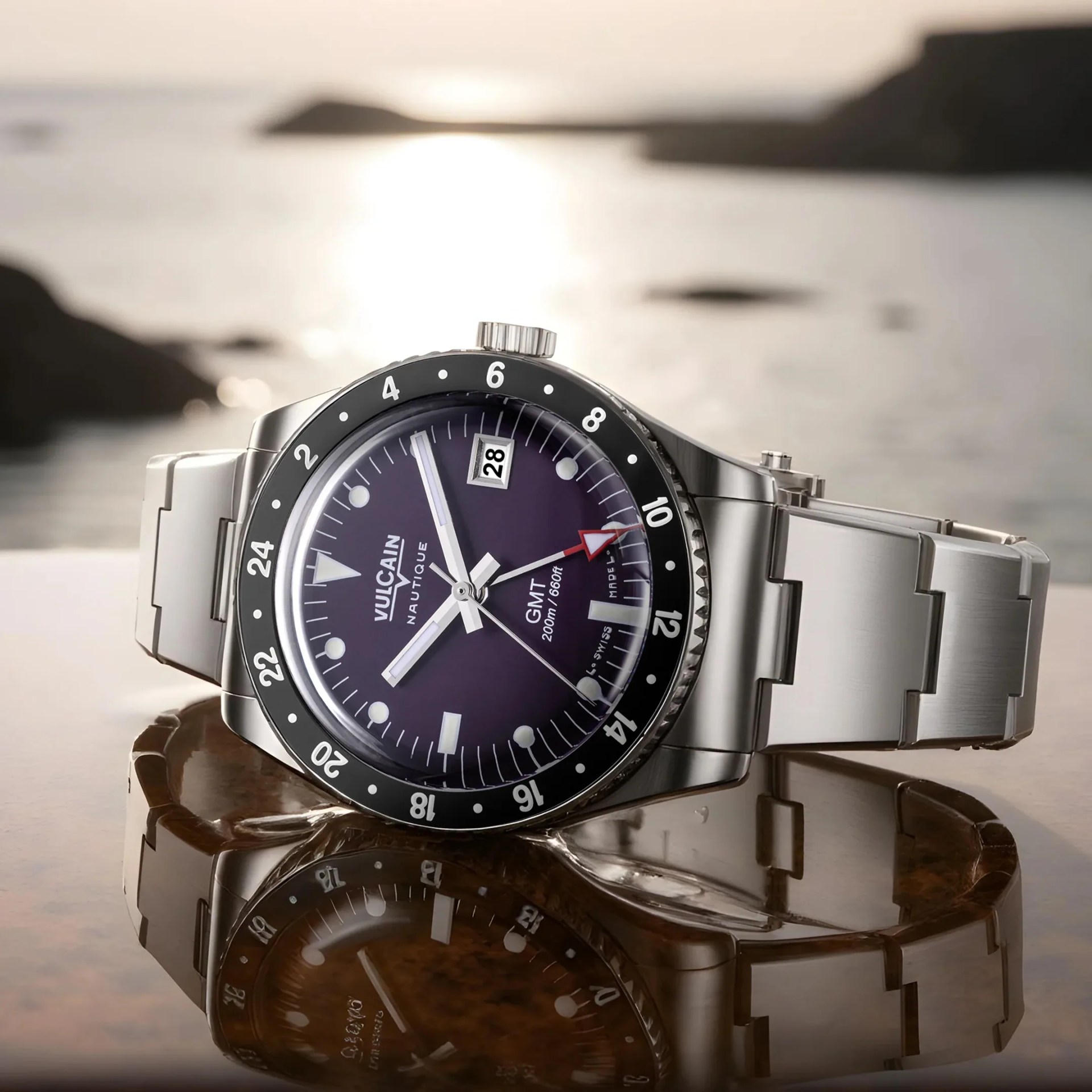 a vulcain dive watch on a beach