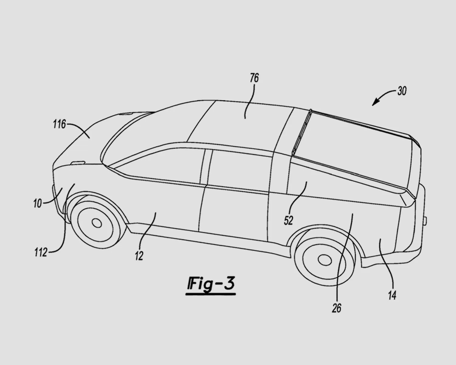 a patent drawing of a closed pickup truck rooftop tent design