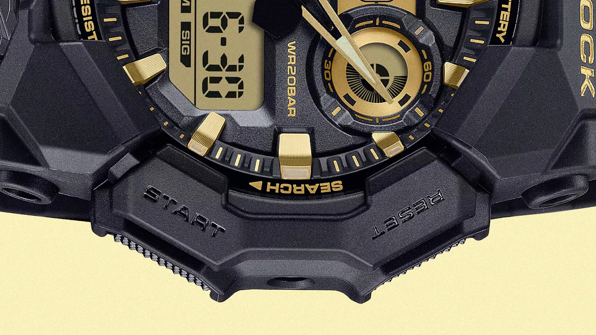 G-Shock Analog Digital Black and Gold Watch Collection dial closeup