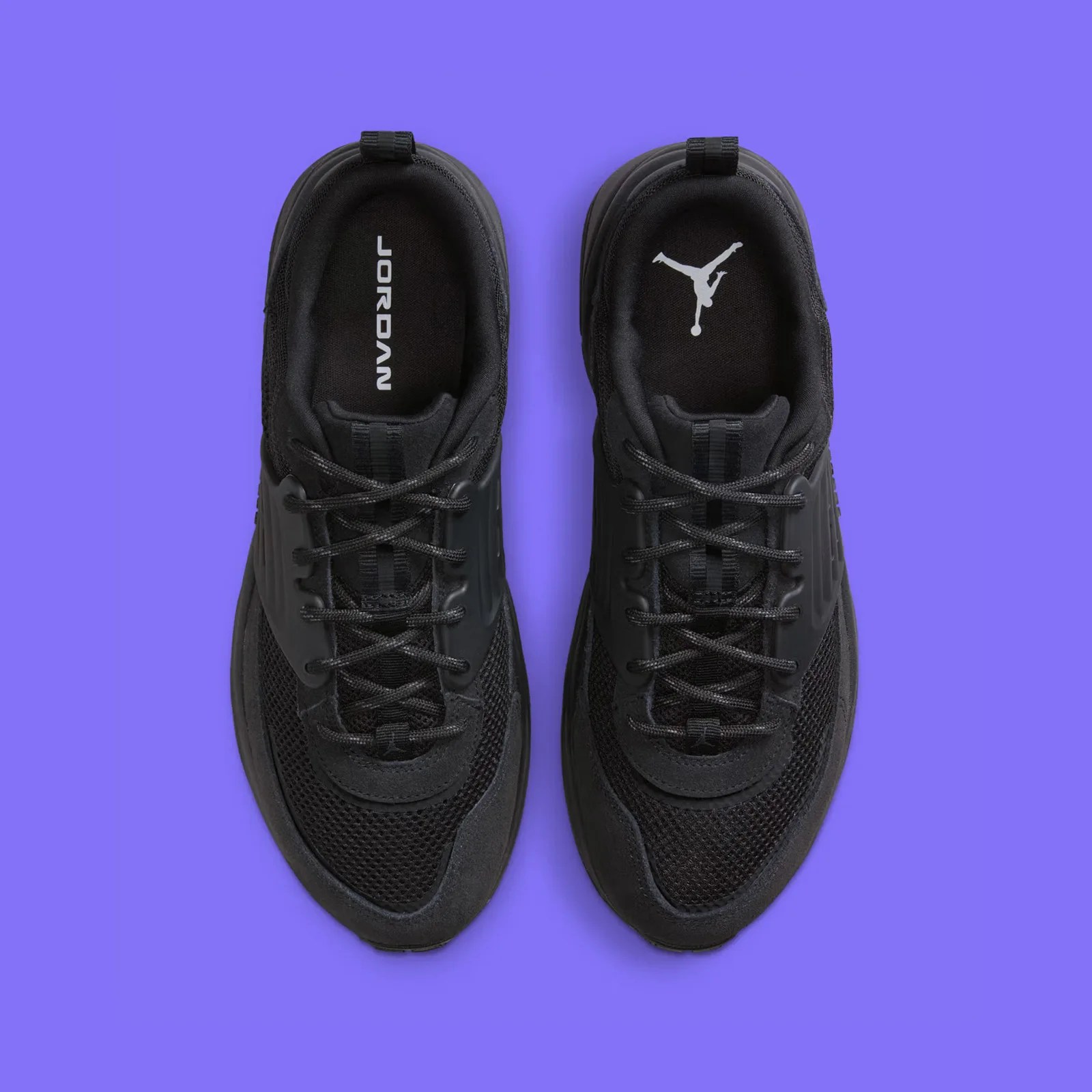 A pair of Jordan Trunner O/S viewed from above in all black