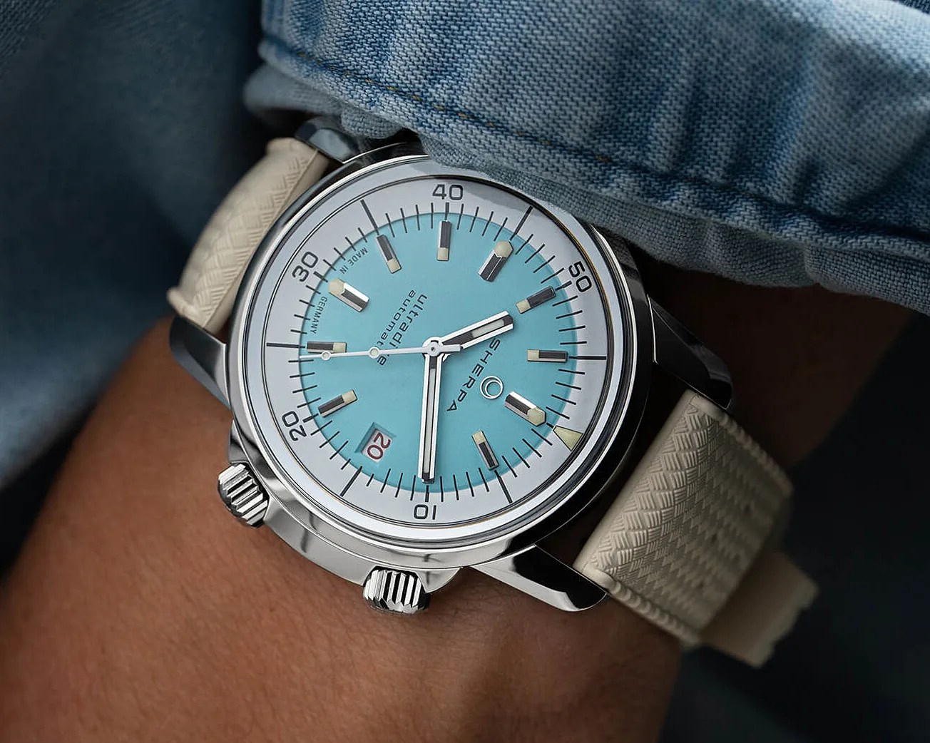 a sherpa watch on a man's wrist