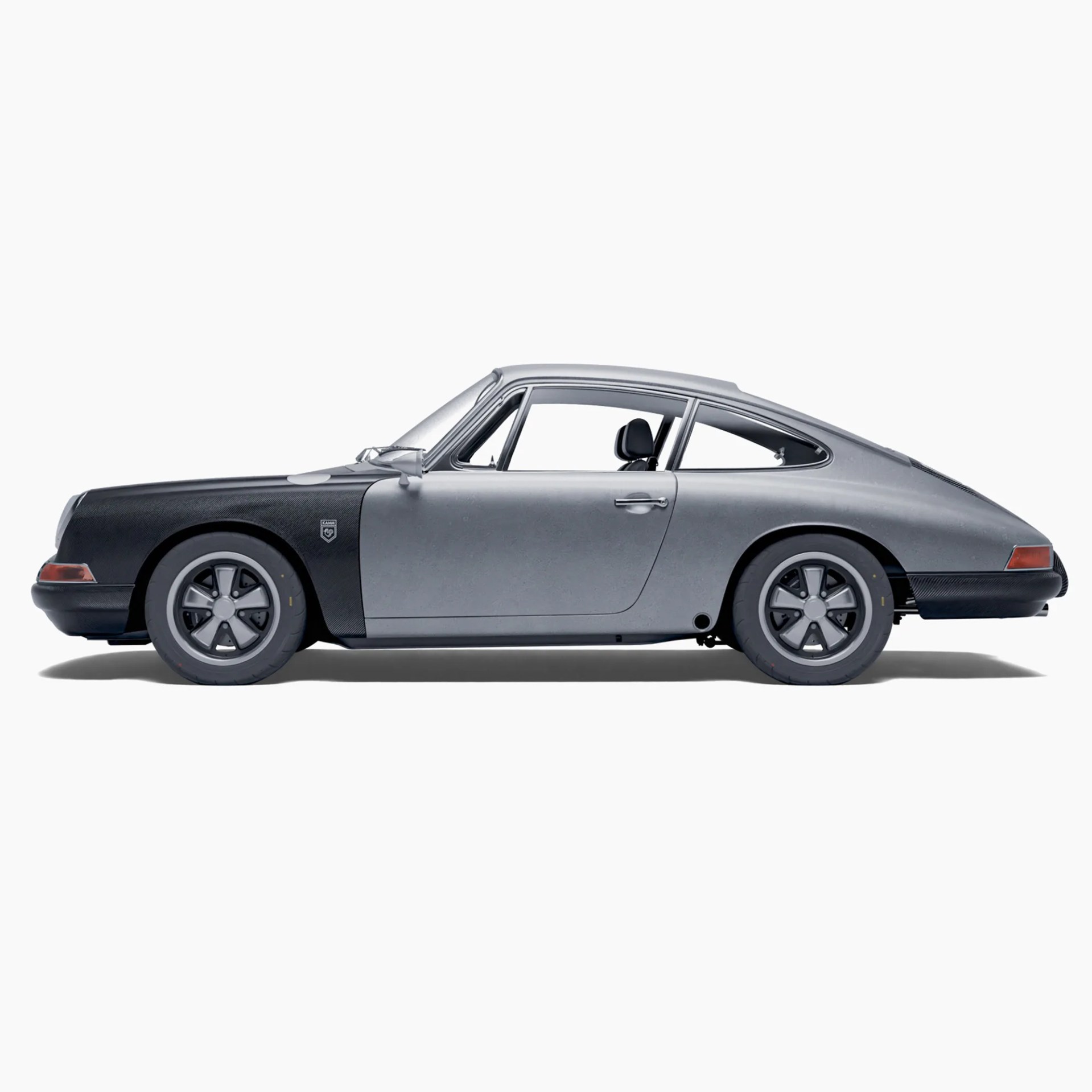 a rendering of a porsche 912 restoration showing sheet metal and carbon fiber panels