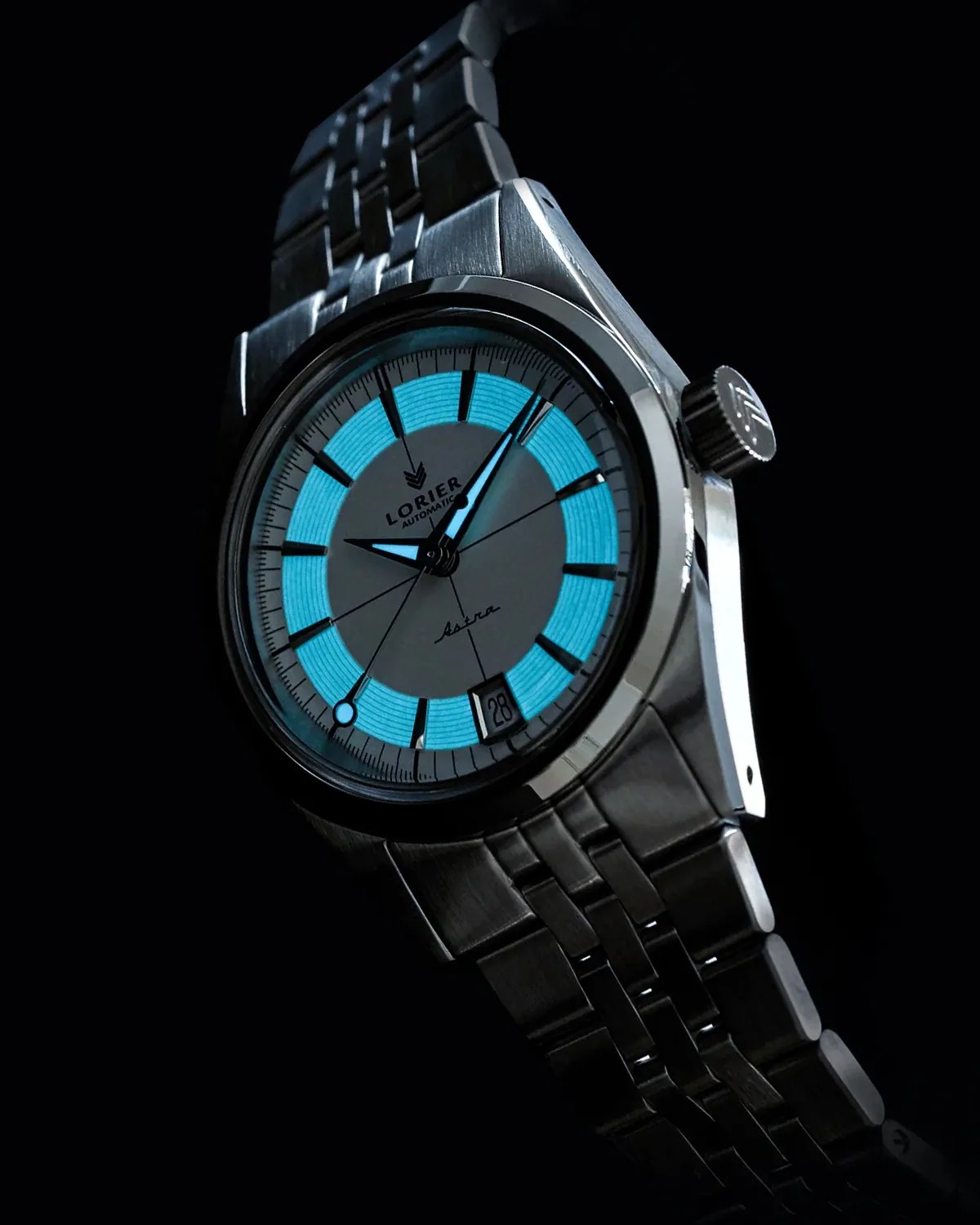 a Lorier watch dial with lume