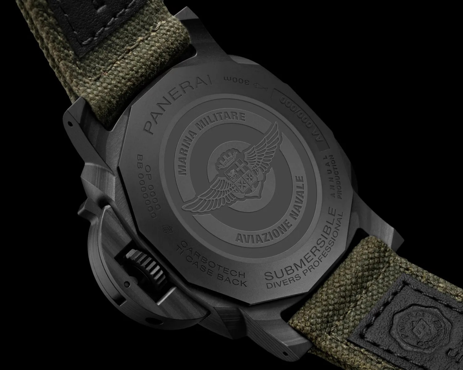 the caseback of a panerai dive watch