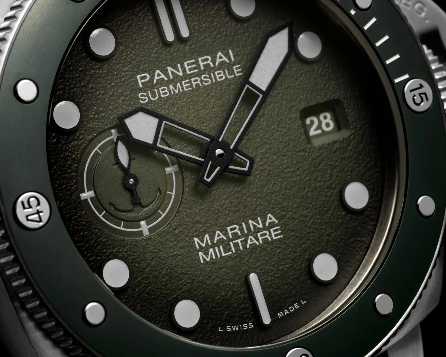 a closeup of a panerai dive watch dial