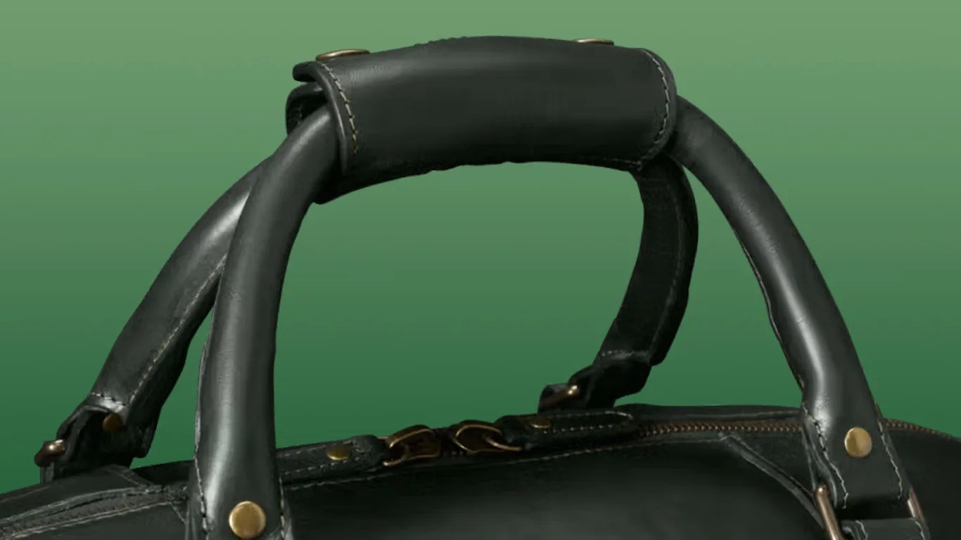 a closeup of a leather tecovas bag
