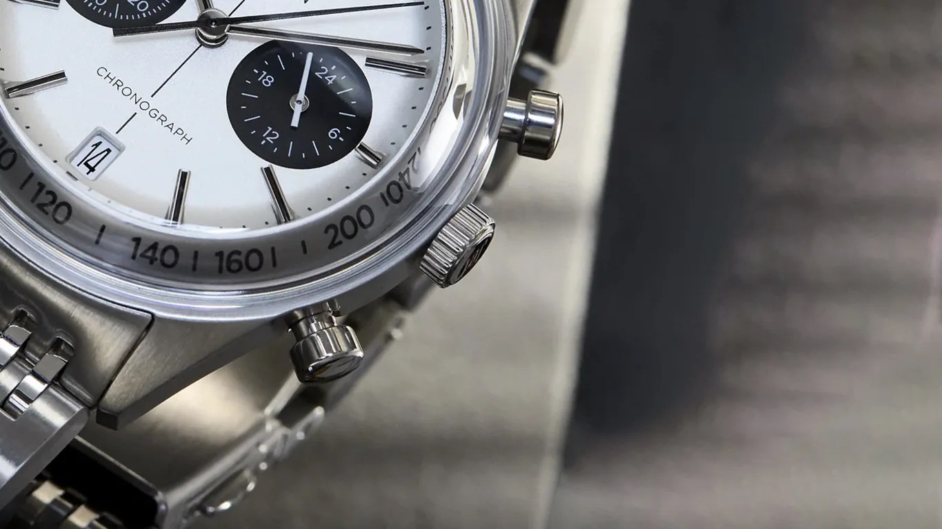 a closeup of a timex chronograph watch