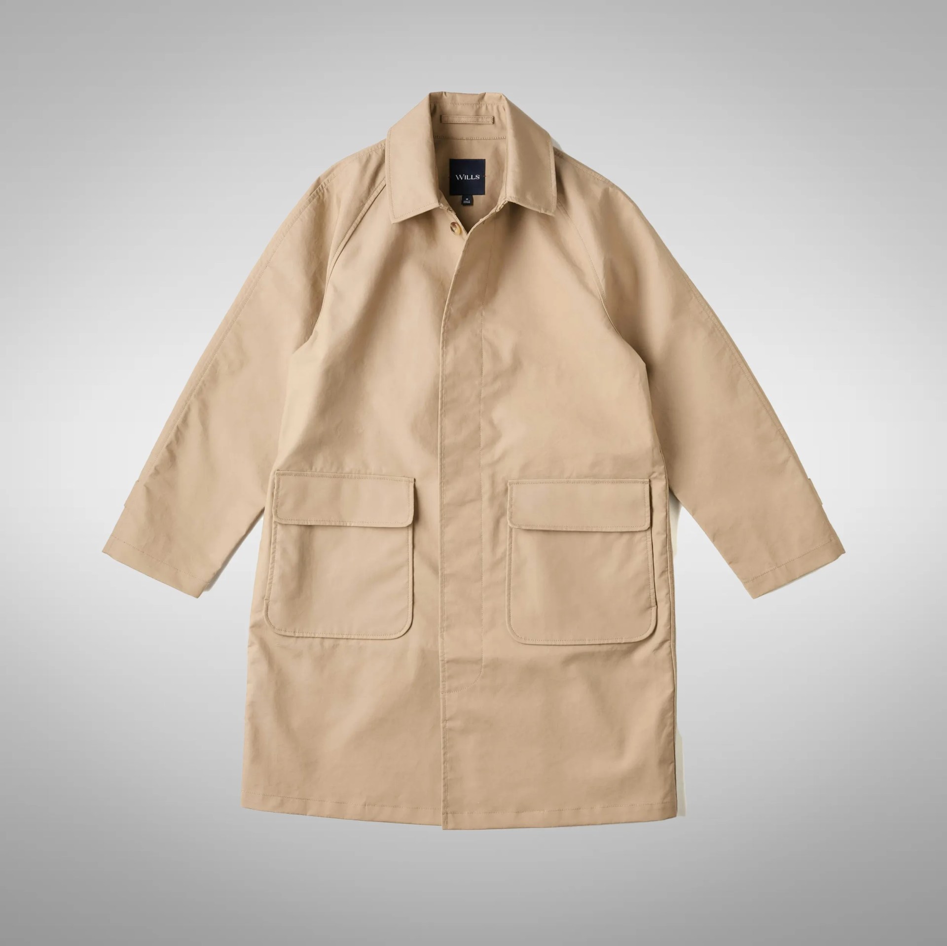 a khaki Wills trench coat