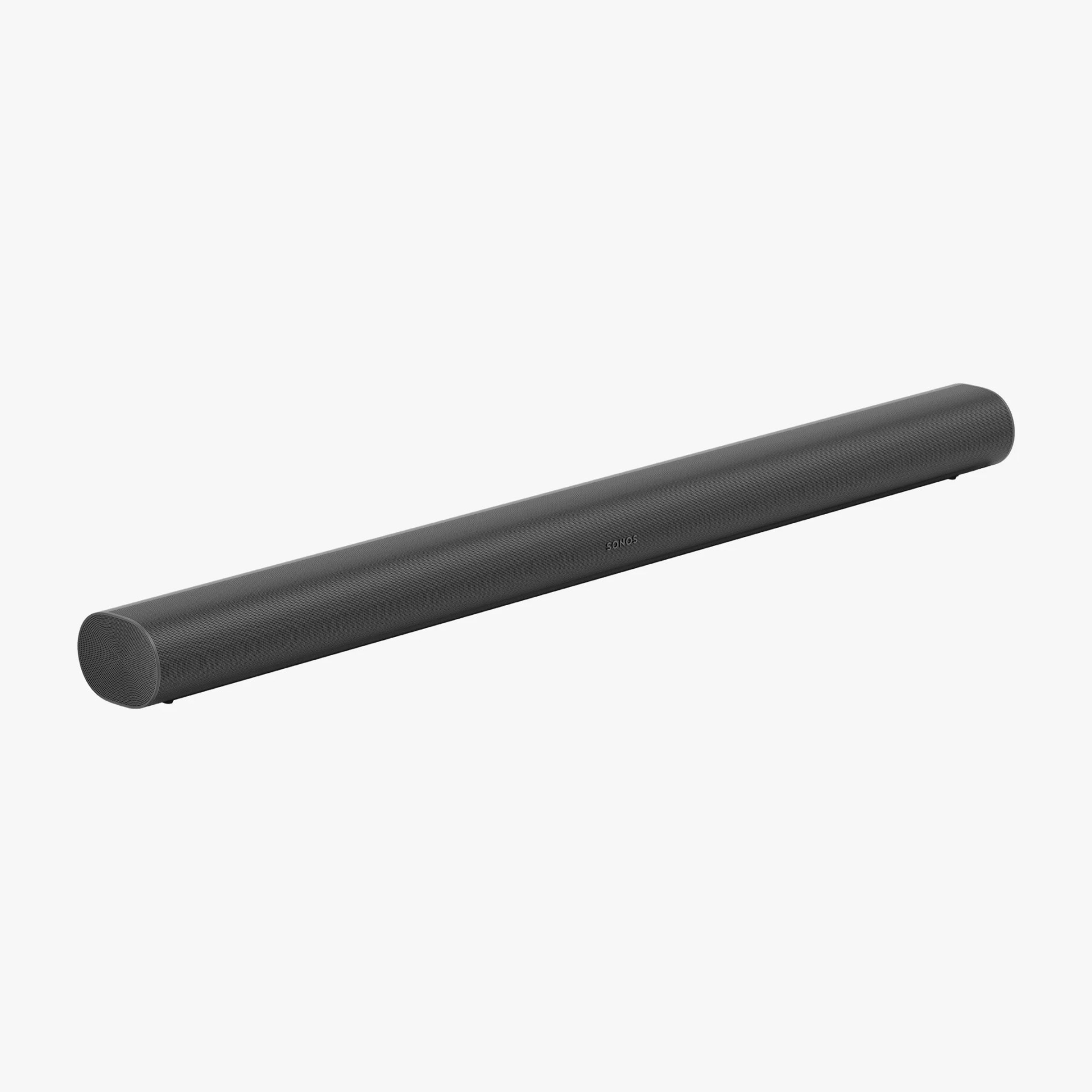 Long, cylindrical black soundbar speaker with a mesh grille covering the front and sides, featuring the brand name "Sonos" subtly printed in the center.