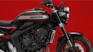 Black Honda CB1000R motorcycle with red and gray accents against a red background.