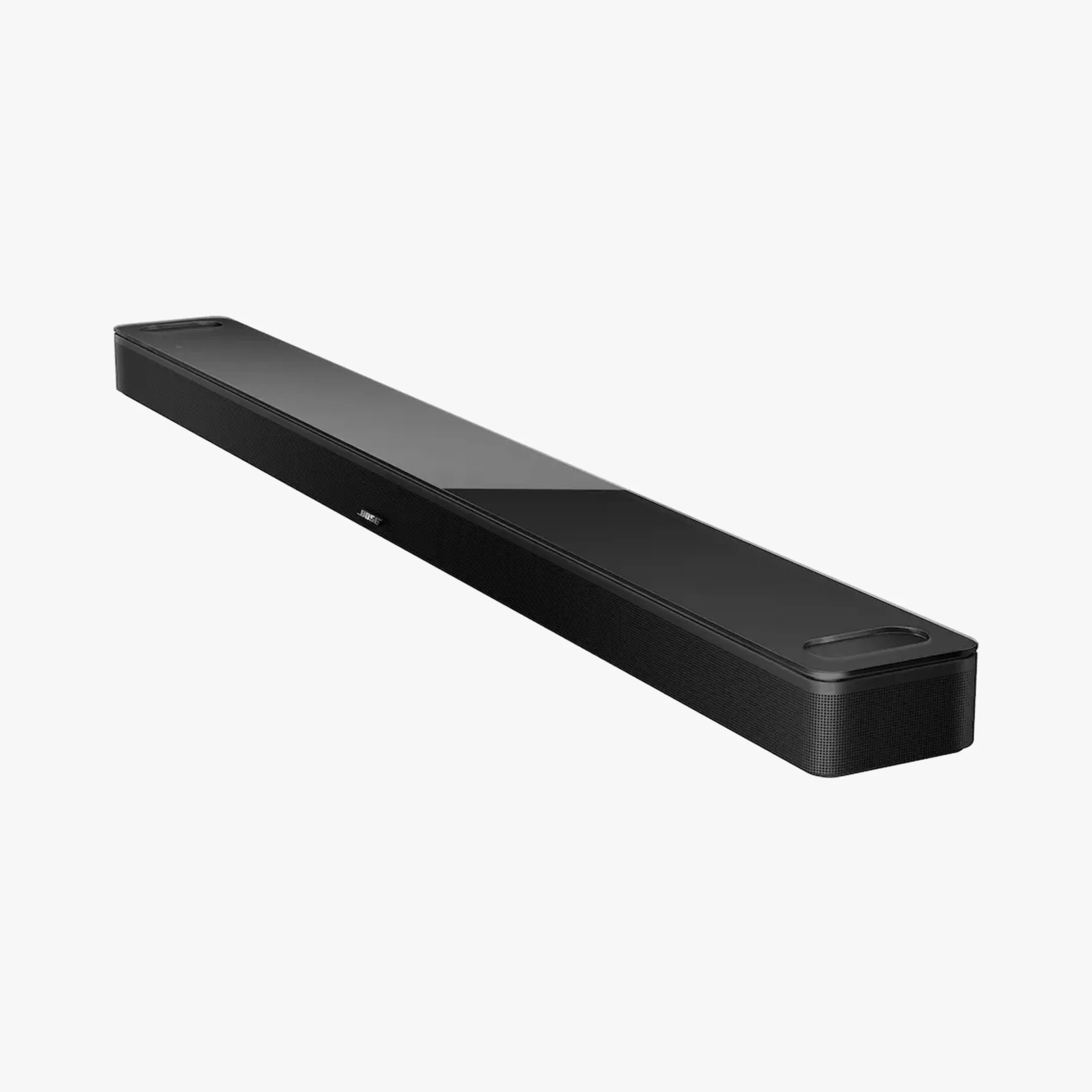 Long black Bose soundbar with a glossy top surface and fabric speaker grille.