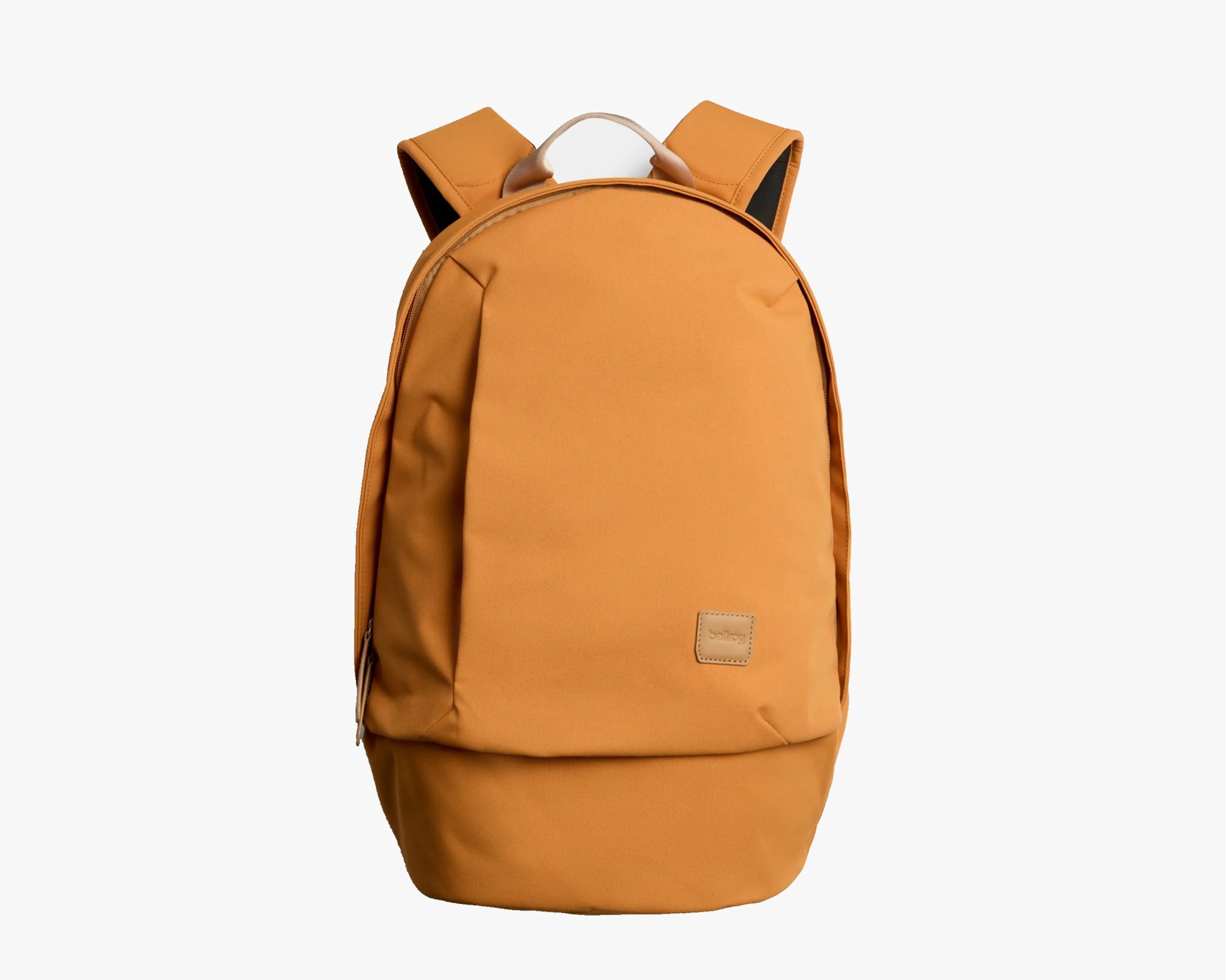 mustard yellow packpack with front vertical zipper
