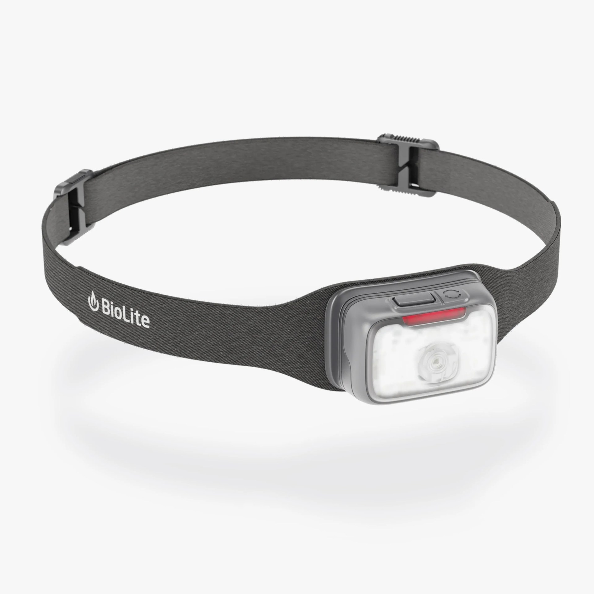 Black adjustable headlamp with white LED light and BioLite logo on the strap.