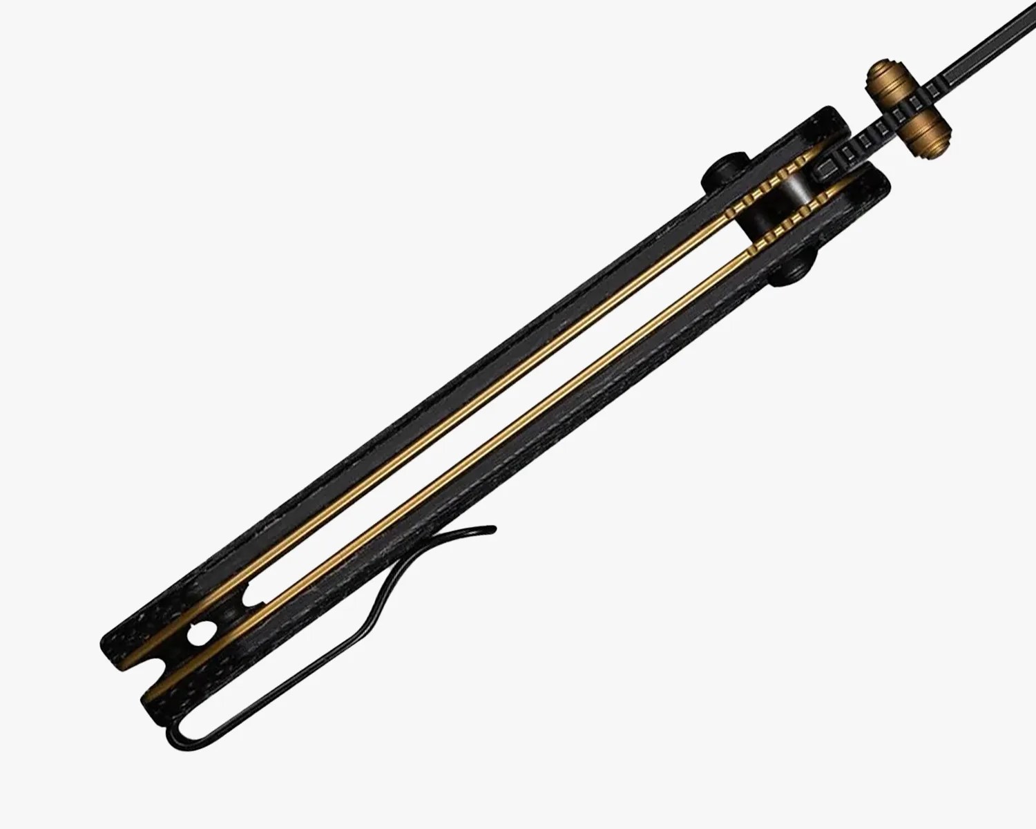 Black and gold mechanical caliper with a sliding scale and adjustment knobs.
