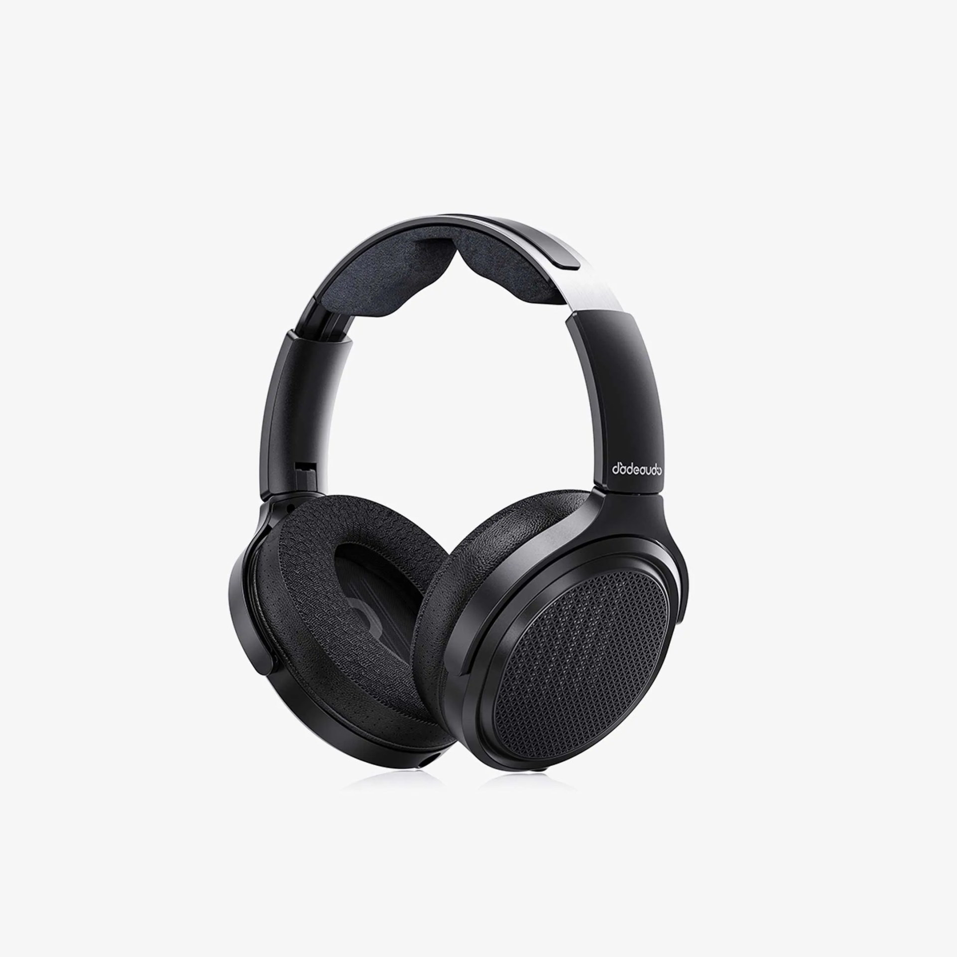 Black over-ear wireless headphones with mesh ear cups and padded headband.