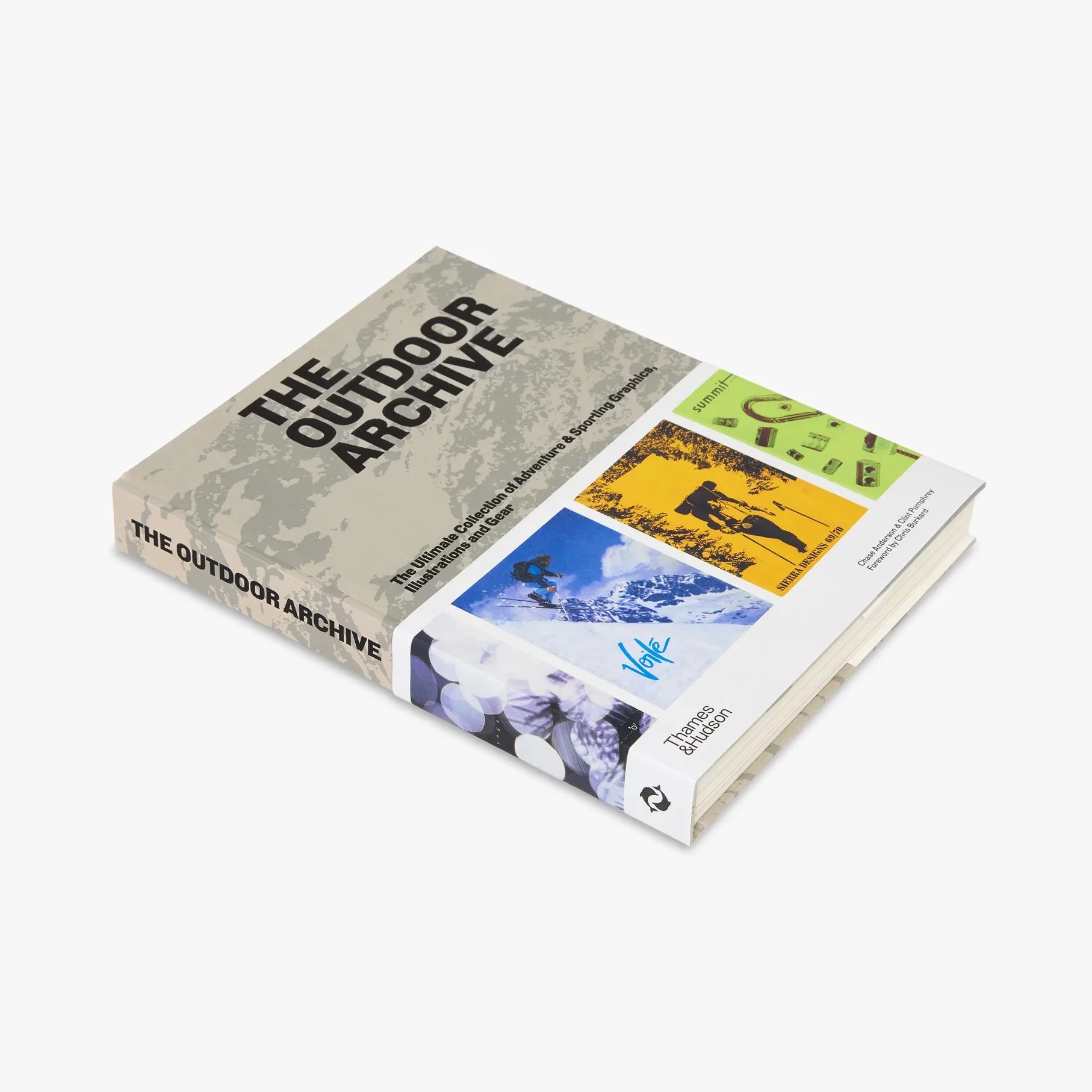 Hardcover book titled "The Outdoor Archive" with a gray cover and colorful outdoor-themed images on the front.