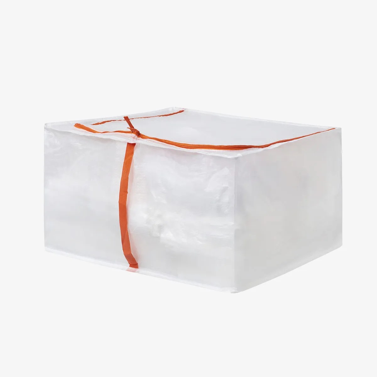 White rectangular storage bag with orange zipper and handle straps.