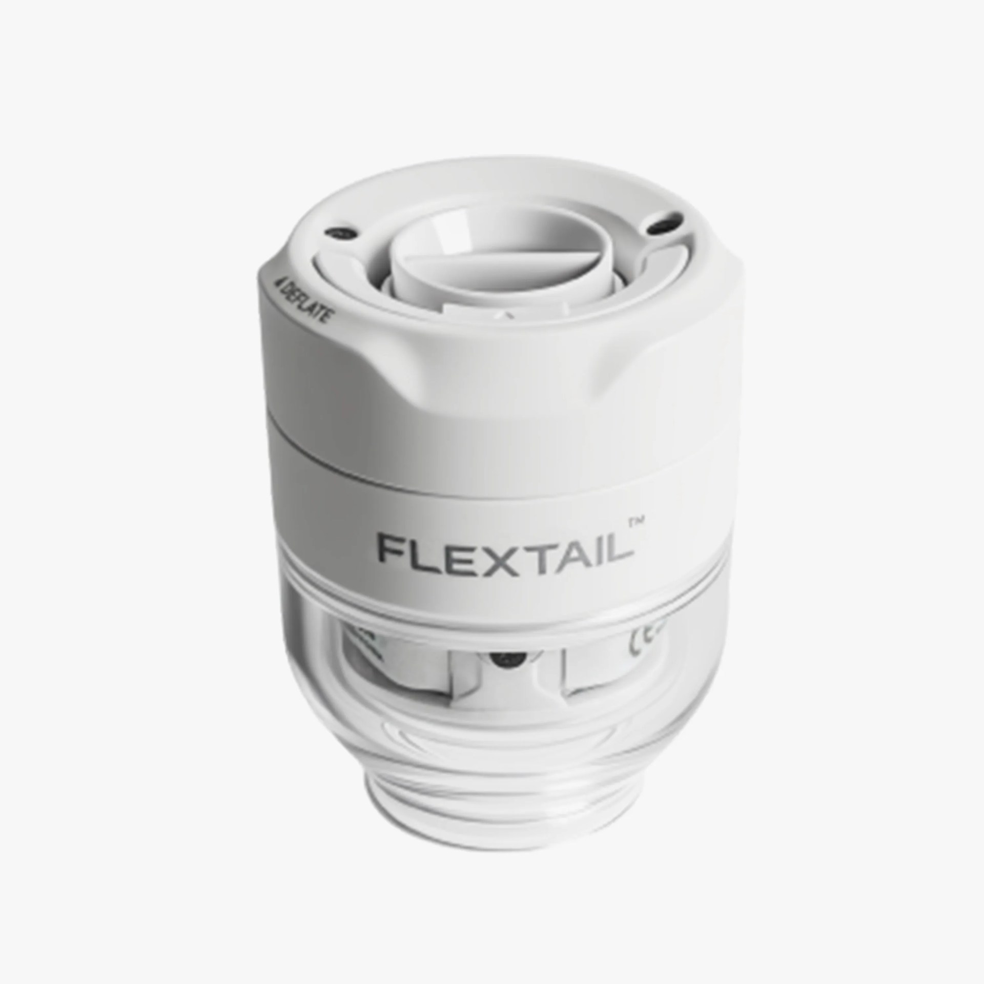 White and transparent cylindrical device labeled "FLEXTAIL" with a dial on top.