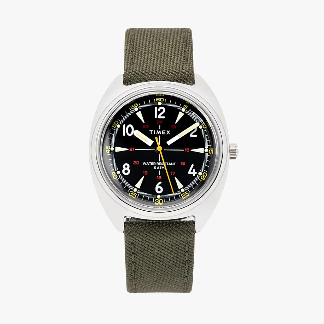 a field watch with a green strap.