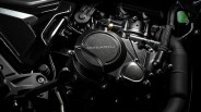 Close-up of a black Morbidelli motorcycle engine with visible bolts and hoses.