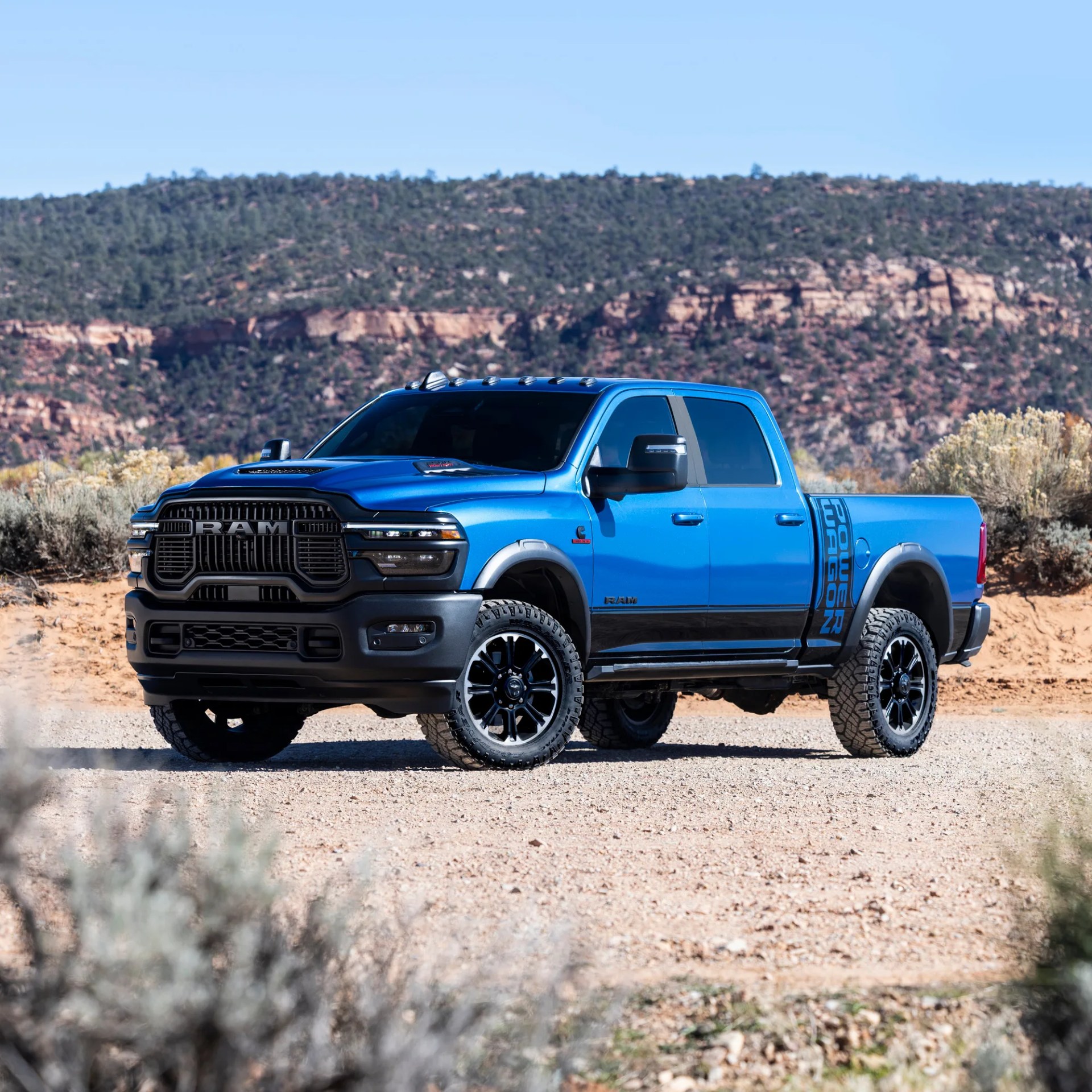 A blue pickup truck.