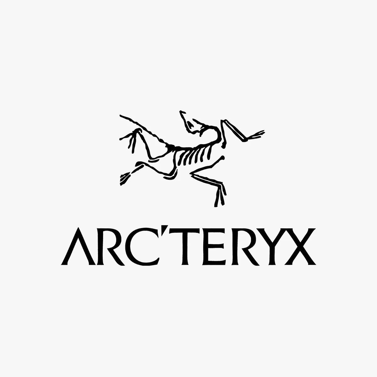 Black Arc'teryx logo featuring a stylized bird skeleton above the brand name on a white background.