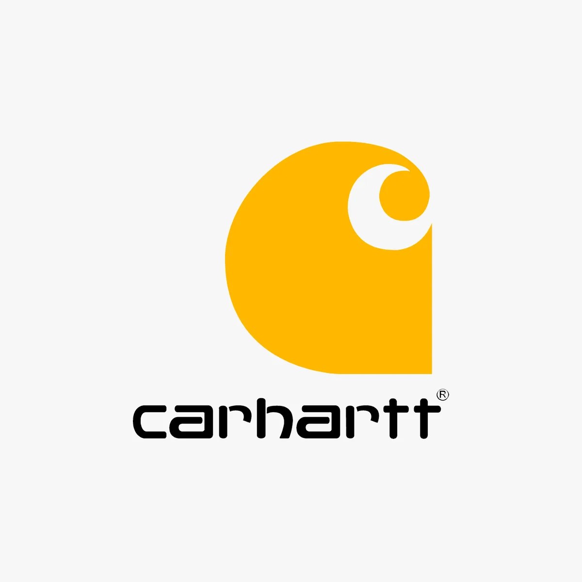 Yellow stylized "C" logo above black "carhartt" text on a white background.