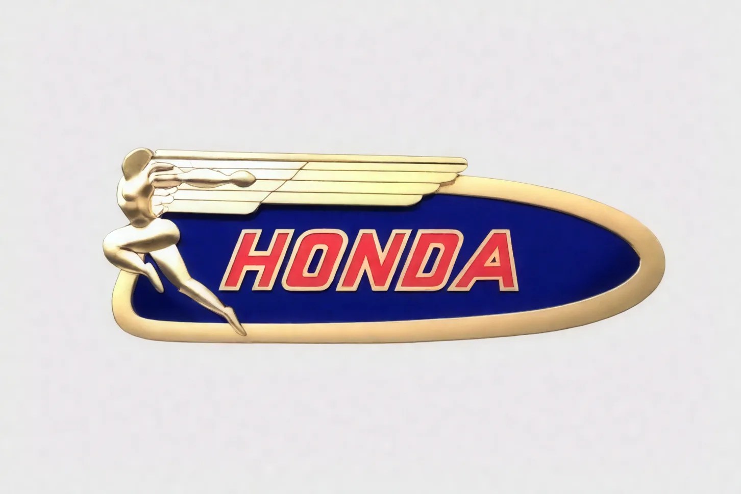 Gold and blue Honda emblem with a stylized gold figure and red lettering on a blue background.