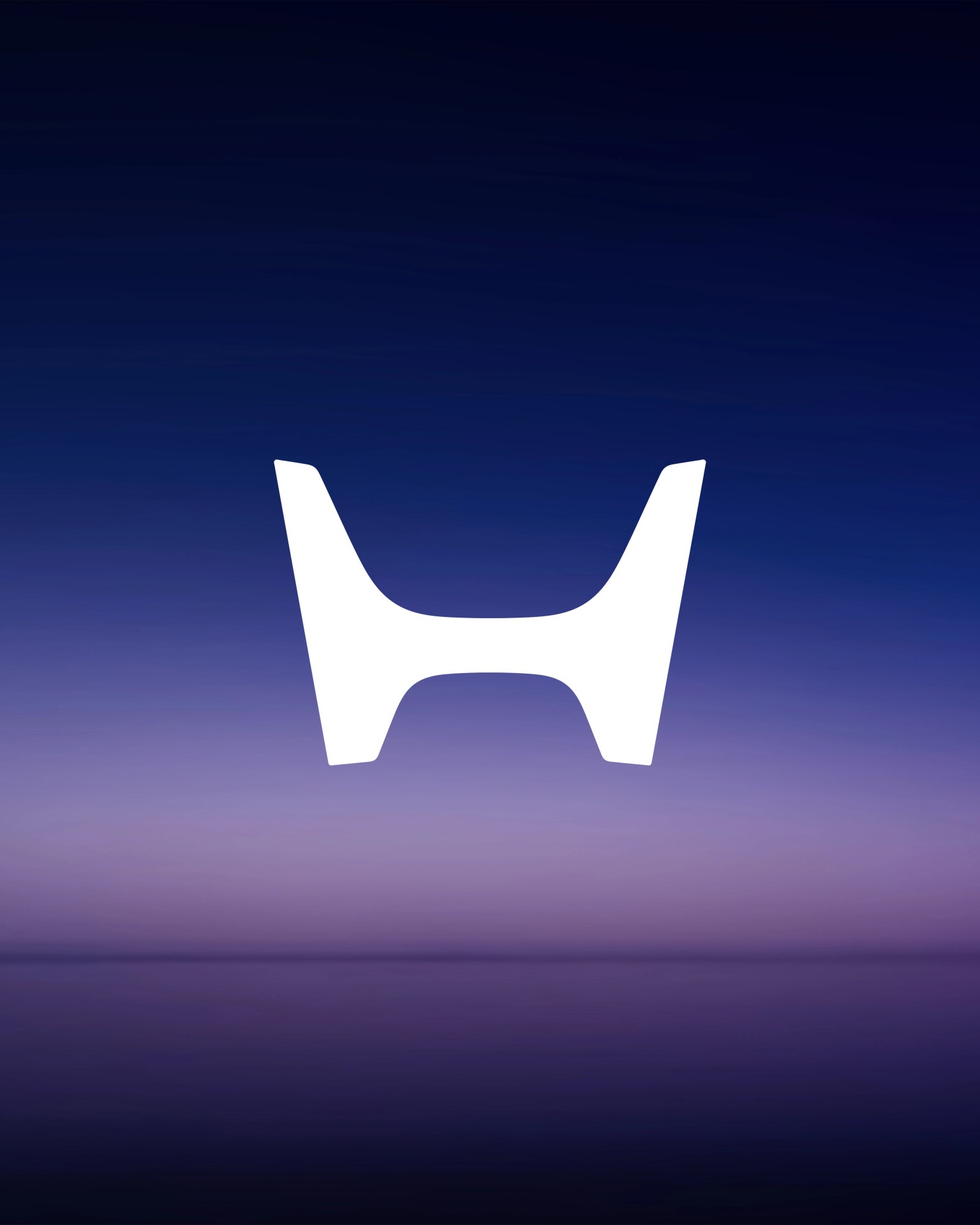 White abstract "H" shaped logo on a gradient background transitioning from dark blue to purple.