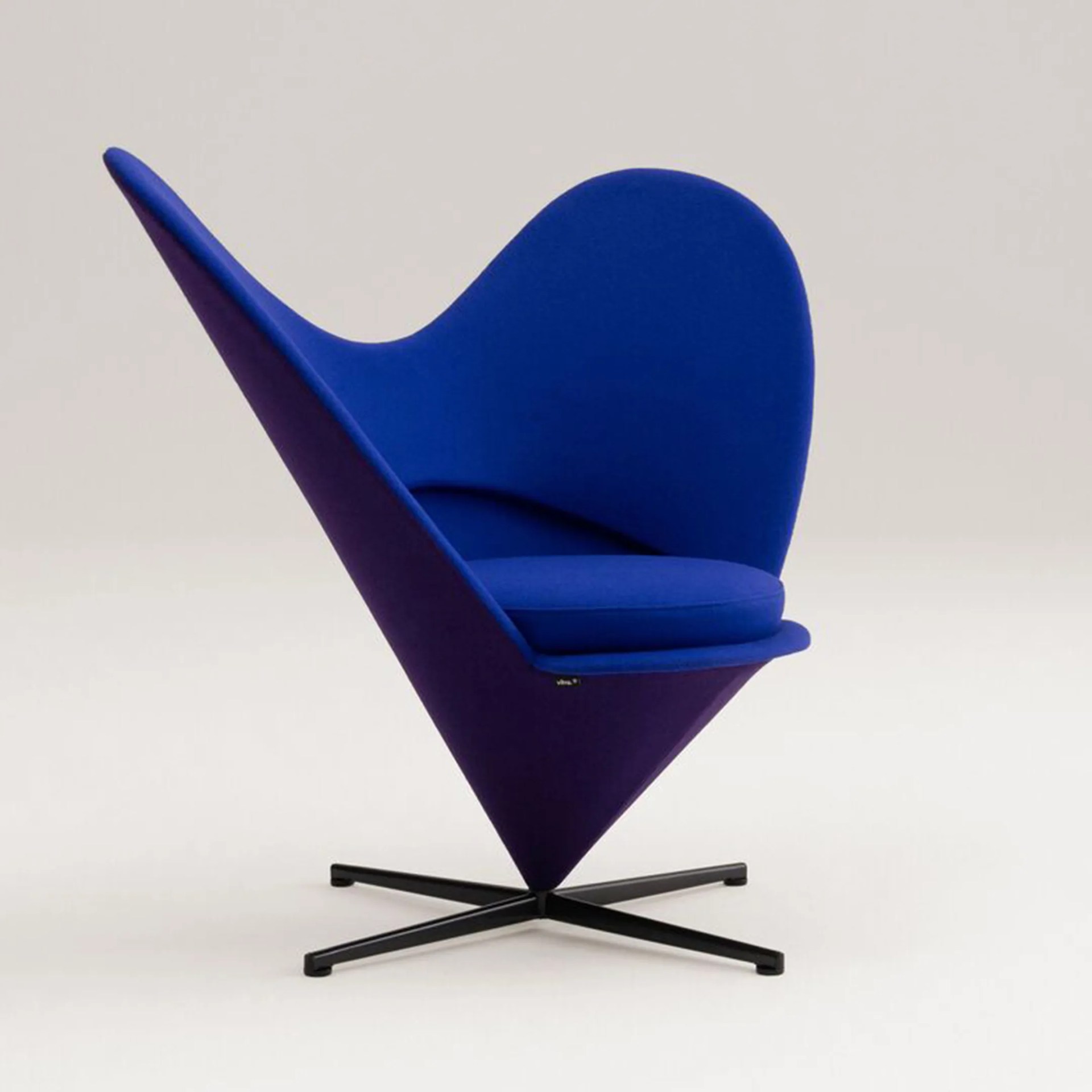Blue and purple modern cone-shaped swivel chair with black metal star base.