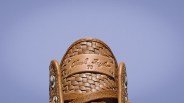 chuck taylor woven leather tongue and collar on a purple background