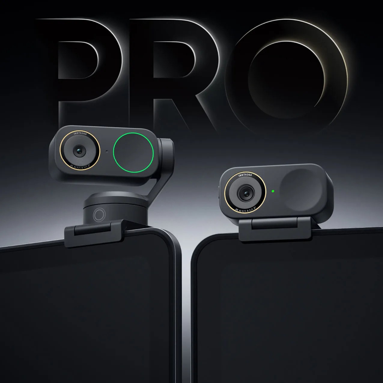 Two black Insta360 Pro cameras mounted on the top edges of two black devices with 