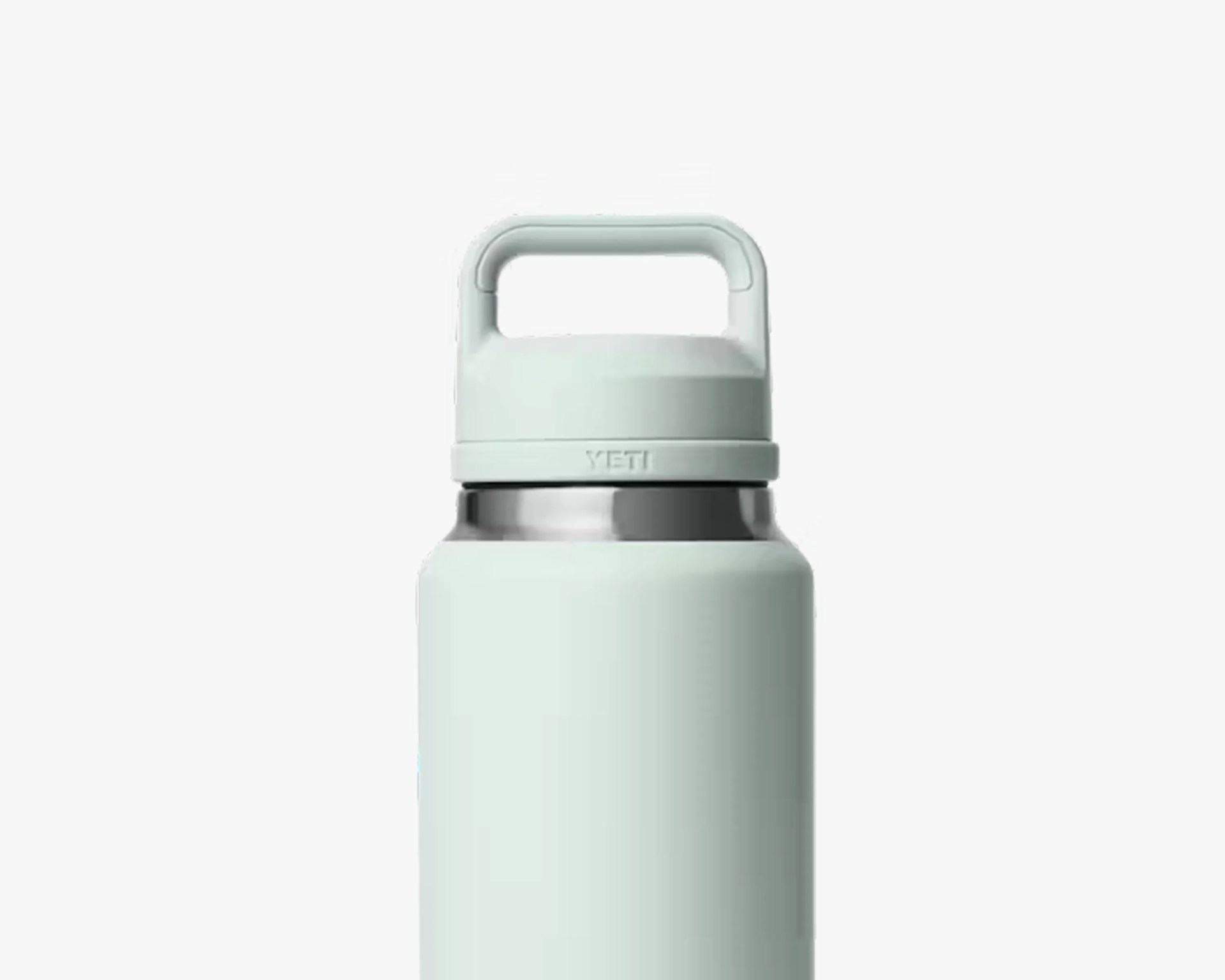 Light green Yeti insulated water bottle with a wide handle lid.